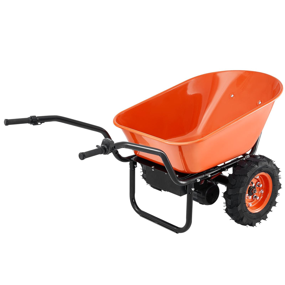 Electric Wheelbarrow Cart, 500W Powered Utility Garden Wagon Dump Cart, 7 Cu. Ft. Load & 573 lbs Capacity with Metal Handle & 16" Track Wheels, Two Wheel Barrow Yard Cart & Wagons for Lawn Farm
