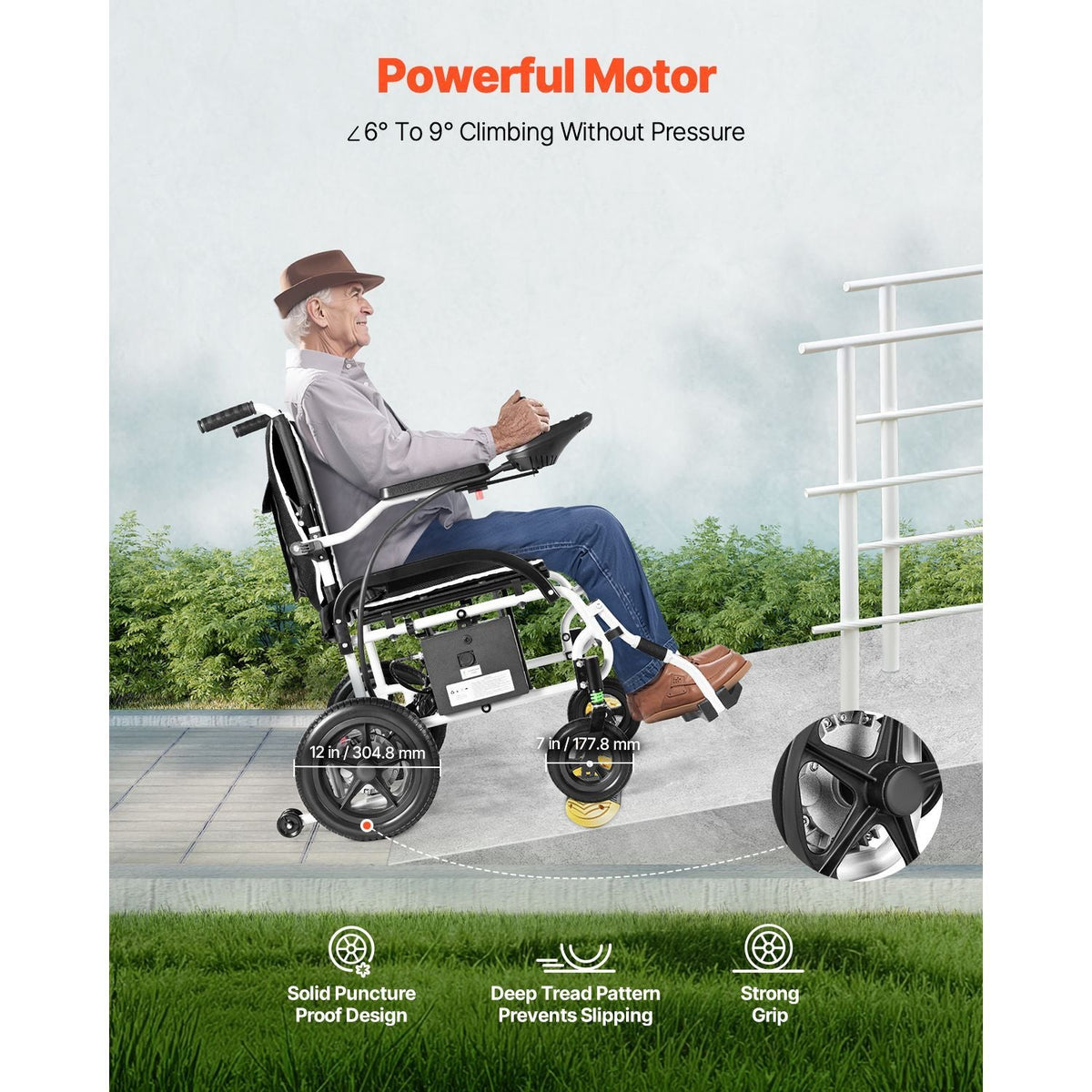 Electric Wheelchair for Adults, 220lbs Capacity, Foldable & Lightweight Motorized Wheelchair, 12-Mile Long Travel Range, All-Terrain Powered Chair, Portable for Seniors & Disabled