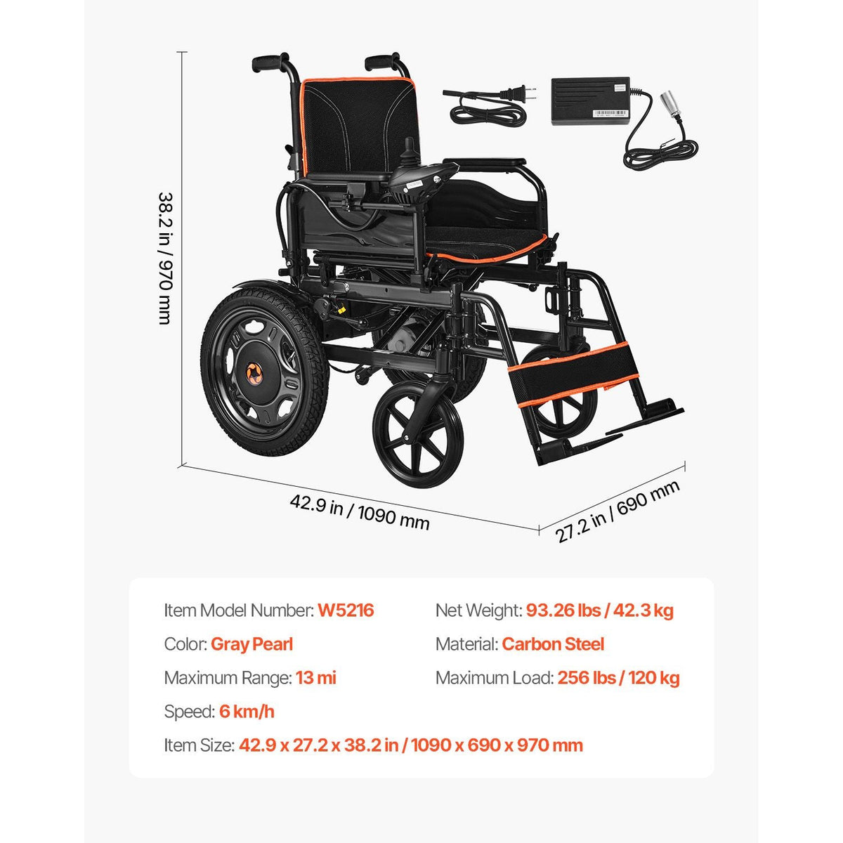Electric Wheelchair for Adults, 265lbs Capacity, Foldable & Lightweight Motorized Wheelchair, 13-Mile Long Travel Range, All-Terrain Powered Chair, Portable for Seniors & Disabled