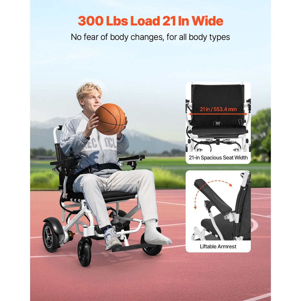 Electric Wheelchair for Adults, 300lbs Capacity, Foldable & Lightweight Motorized Wheelchair, 13-Mile Long Travel Range, All-Terrain Powered Chair, Portable 21 inch Seat for Seniors & Disabled