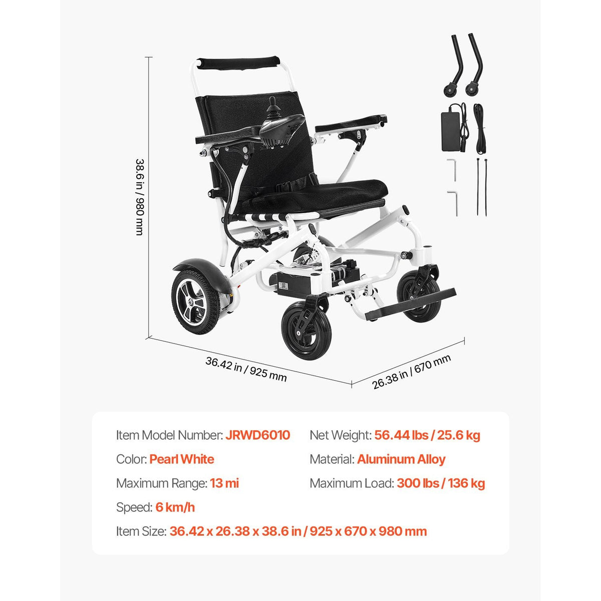 Electric Wheelchair for Adults, 300lbs Capacity, Foldable & Lightweight Motorized Wheelchair, 13-Mile Long Travel Range, All-Terrain Powered Chair, Portable 21 inch Seat for Seniors & Disabled