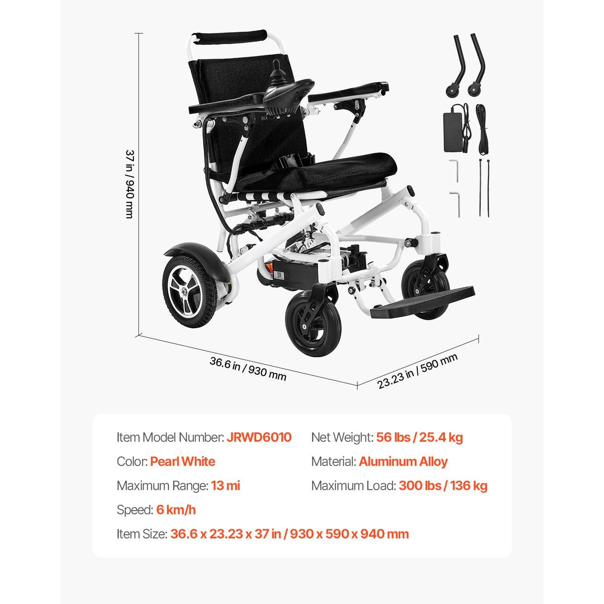 Electric Wheelchair for Adults, 300lbs Capacity, Foldable & Lightweight Motorized Wheelchair, 13-Mile Long Travel Range, All-Terrain Powered Chair, Portable for Seniors & Disabled
