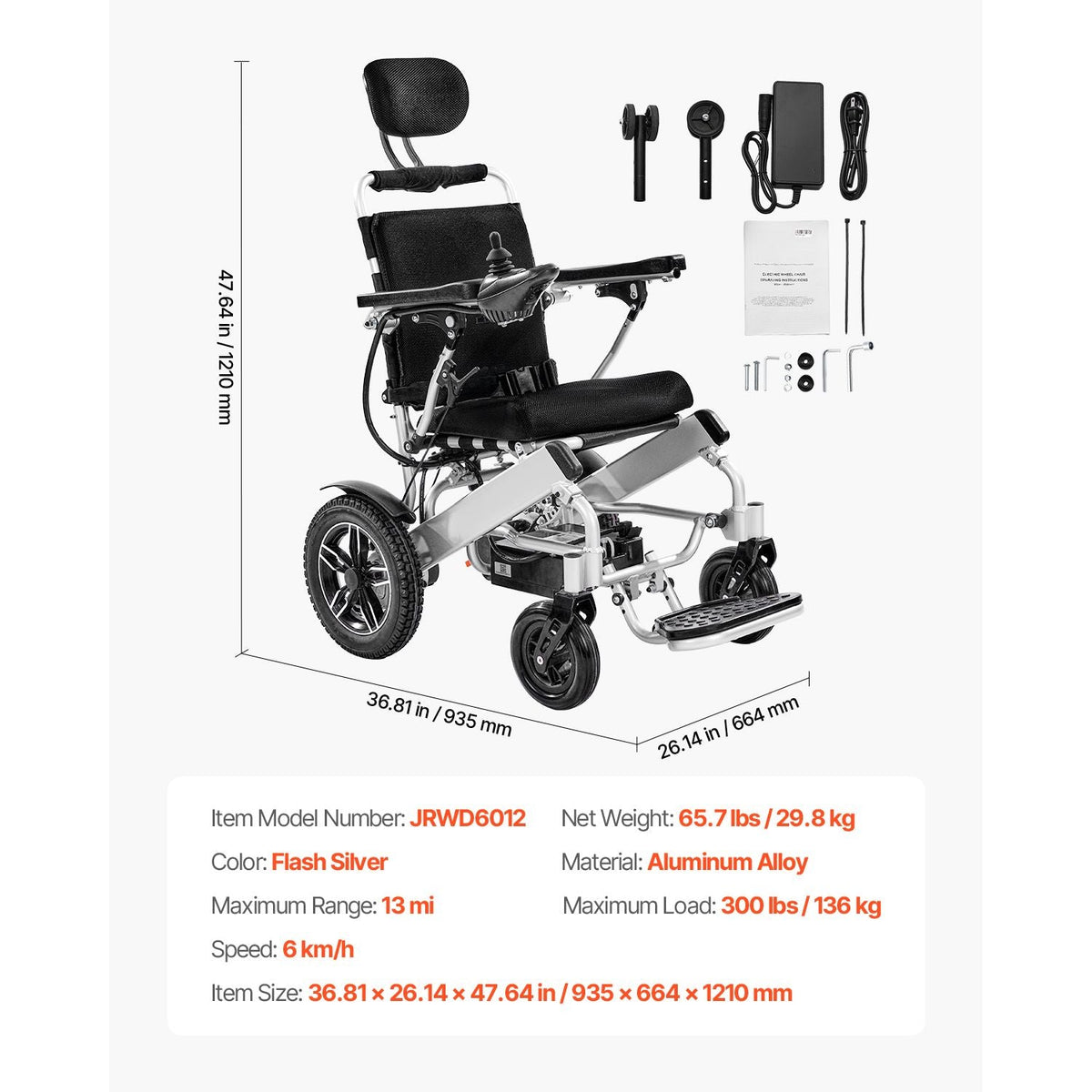Electric Wheelchair for Adults, 300lbs Capacity with Adjustable Backrest, Foldable & Lightweight Motorized Wheelchair, 13-Mile Range, All-Terrain Powered Chair, Portable for Seniors & Disabled