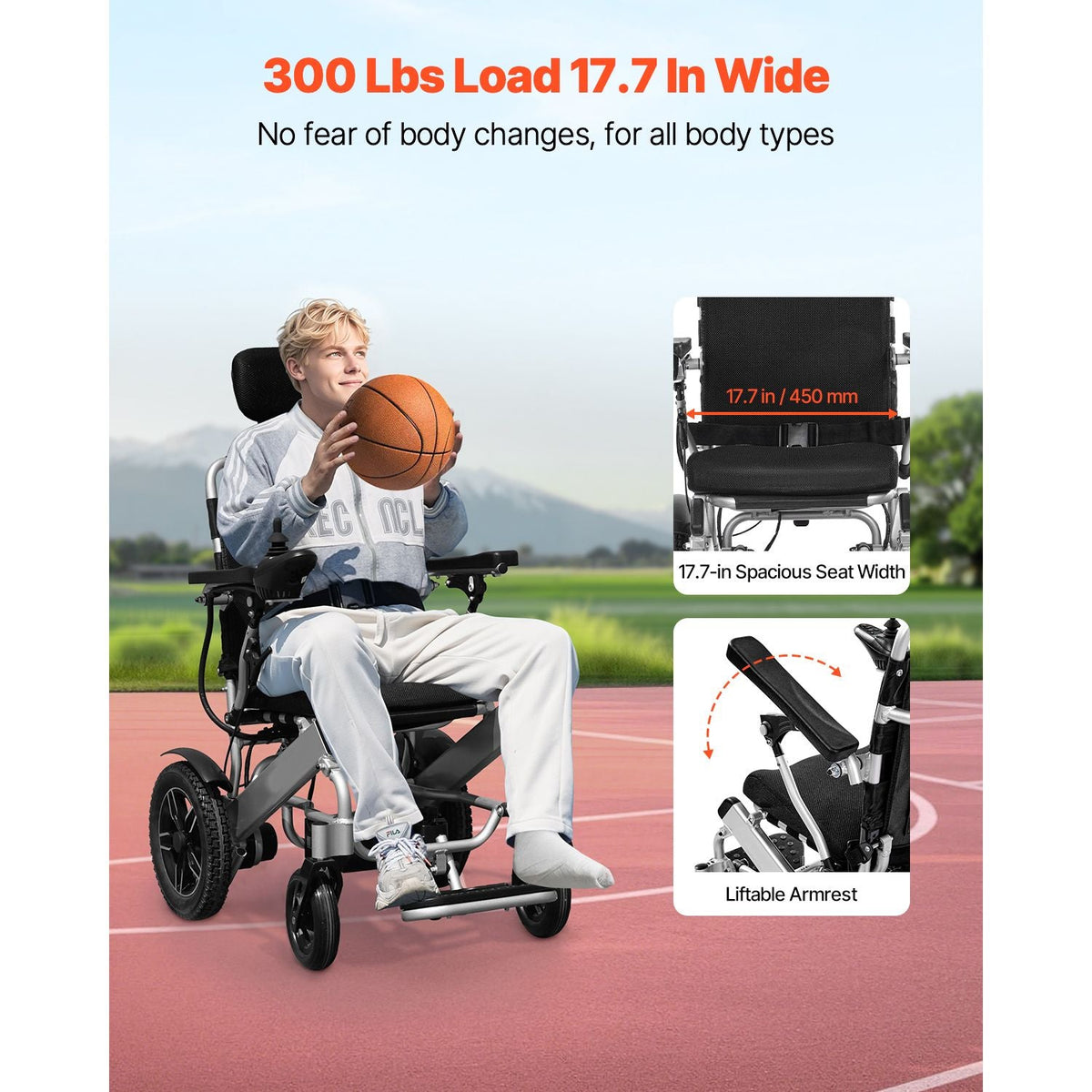 Electric Wheelchair for Adults, 300lbs Capacity with Adjustable Backrest, Foldable & Lightweight Motorized Wheelchair, 13-Mile Range, All-Terrain Powered Chair, Portable for Seniors & Disabled
