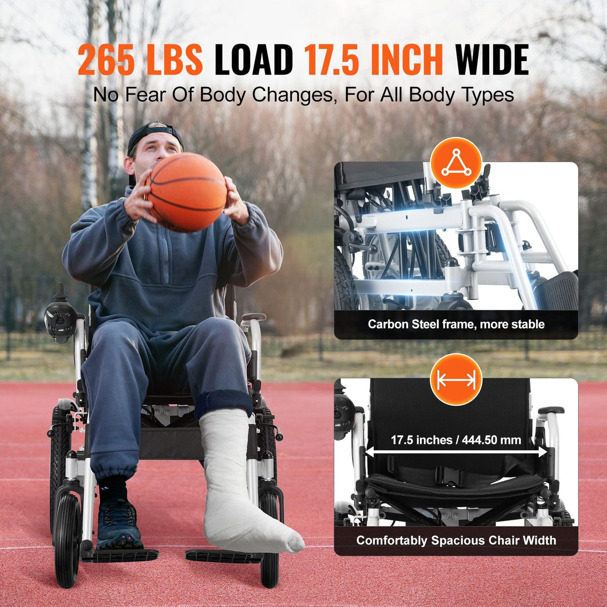 Electric Wheelchair for Adults Seniors, 265 lbs Weight Capacity, 17.5in Width Lightweight Foldable Motorized Power Wheelchairs, UP to 12.5Miles Range All Terrain Power Chair, Adjustable Backrest