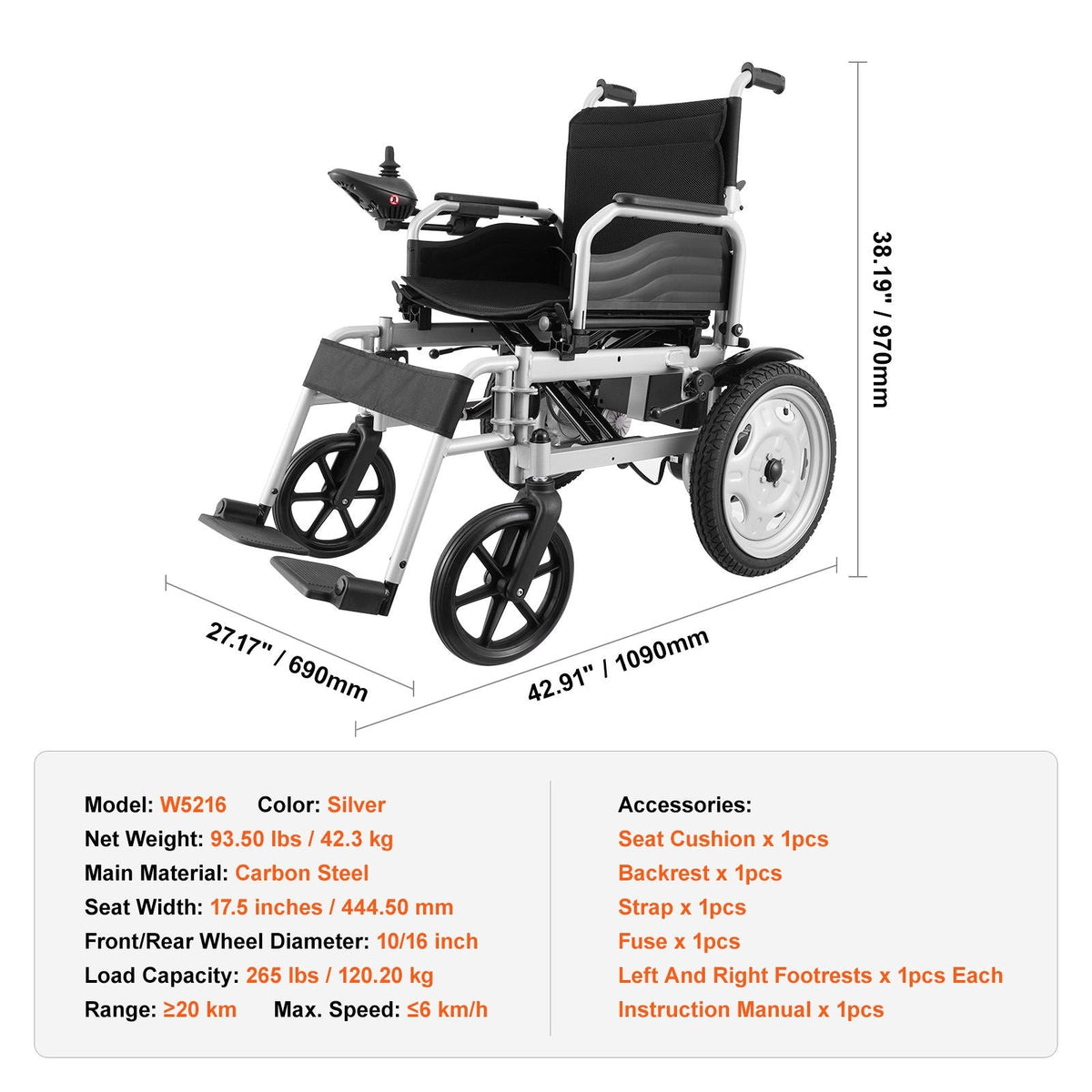 Electric Wheelchair for Adults Seniors, 265 lbs Weight Capacity, 17.5in Width Lightweight Foldable Motorized Power Wheelchairs, UP to 12.5Miles Range All Terrain Power Chair, Adjustable Backrest