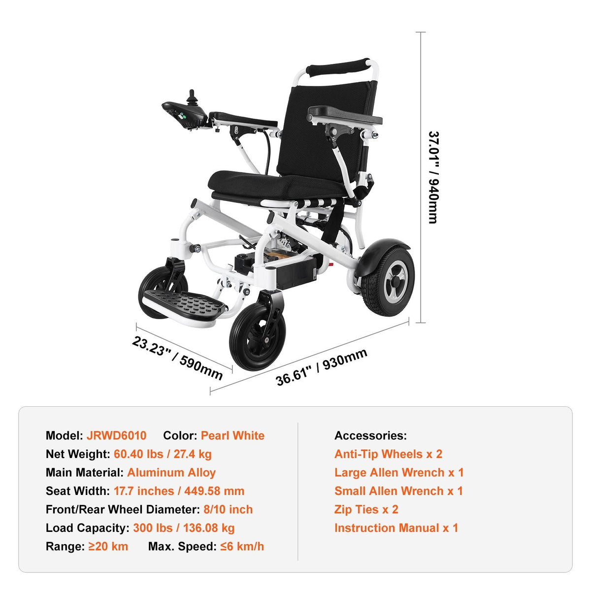 Electric Wheelchair for Adults Seniors, 300 lbs Weight Capacity, 17.7 in Width Lightweight Foldable Motorized Power Wheelchairs, UP to 12.5 Miles Range All Terrain Aluminum Alloy Chair