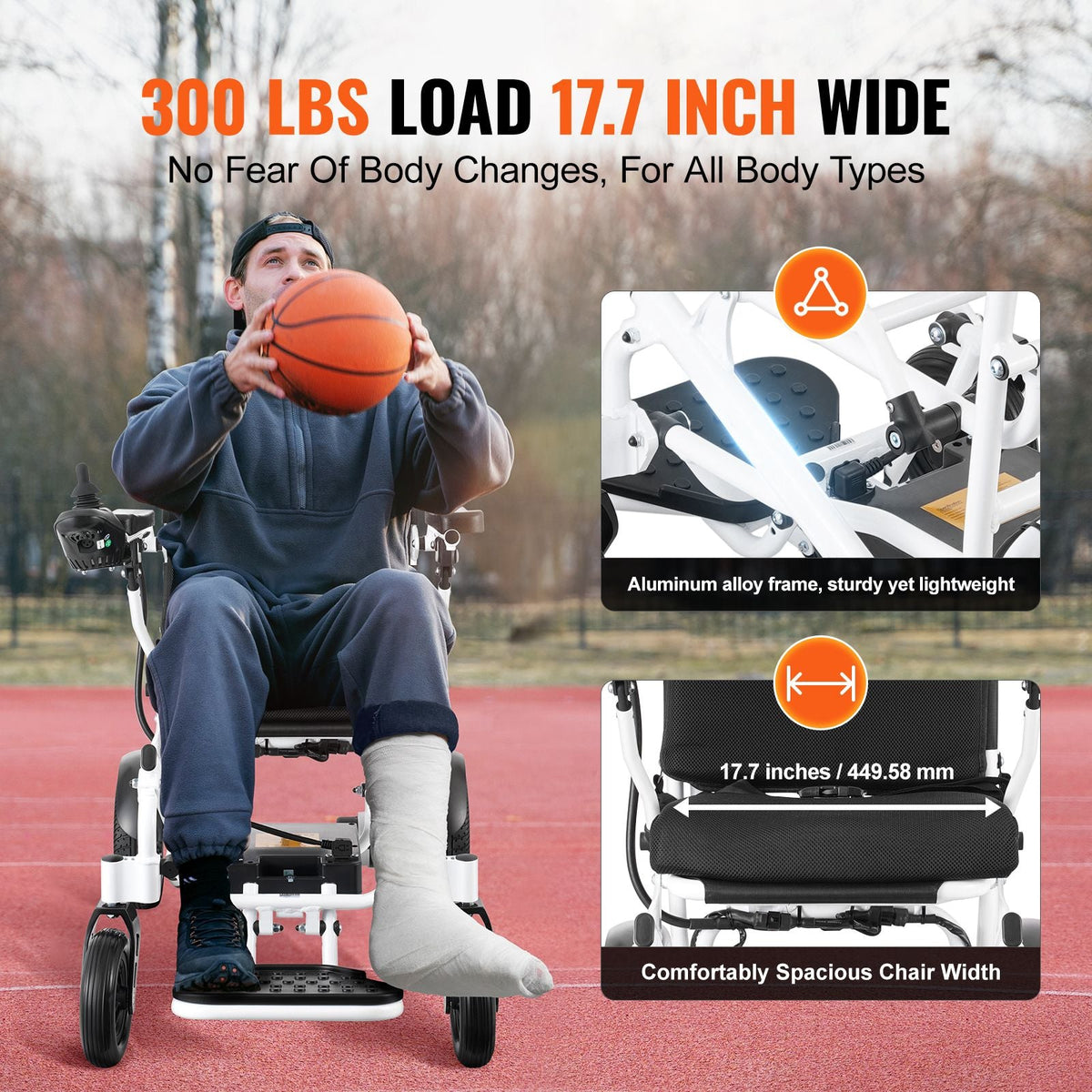 Electric Wheelchair for Adults Seniors, 300 lbs Weight Capacity, 17.7 in Width Lightweight Foldable Motorized Power Wheelchairs, UP to 12.5 Miles Range All Terrain Aluminum Alloy Chair
