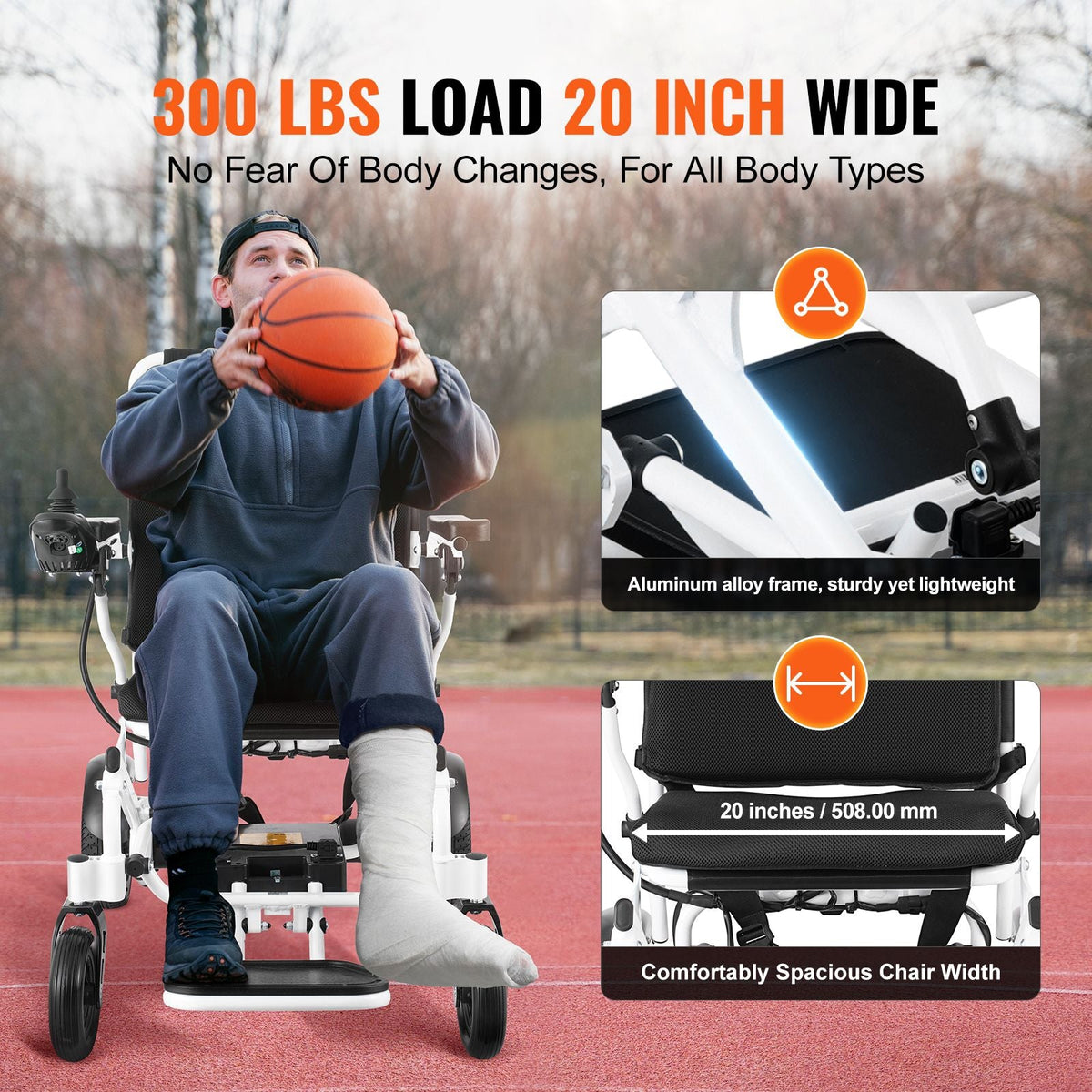 Electric Wheelchair for Adults Seniors, 300 lbs Weight Capacity, 20 in Width Lightweight Foldable Motorized Power Wheelchairs, Long Range All Terrain Aluminum Alloy Chair