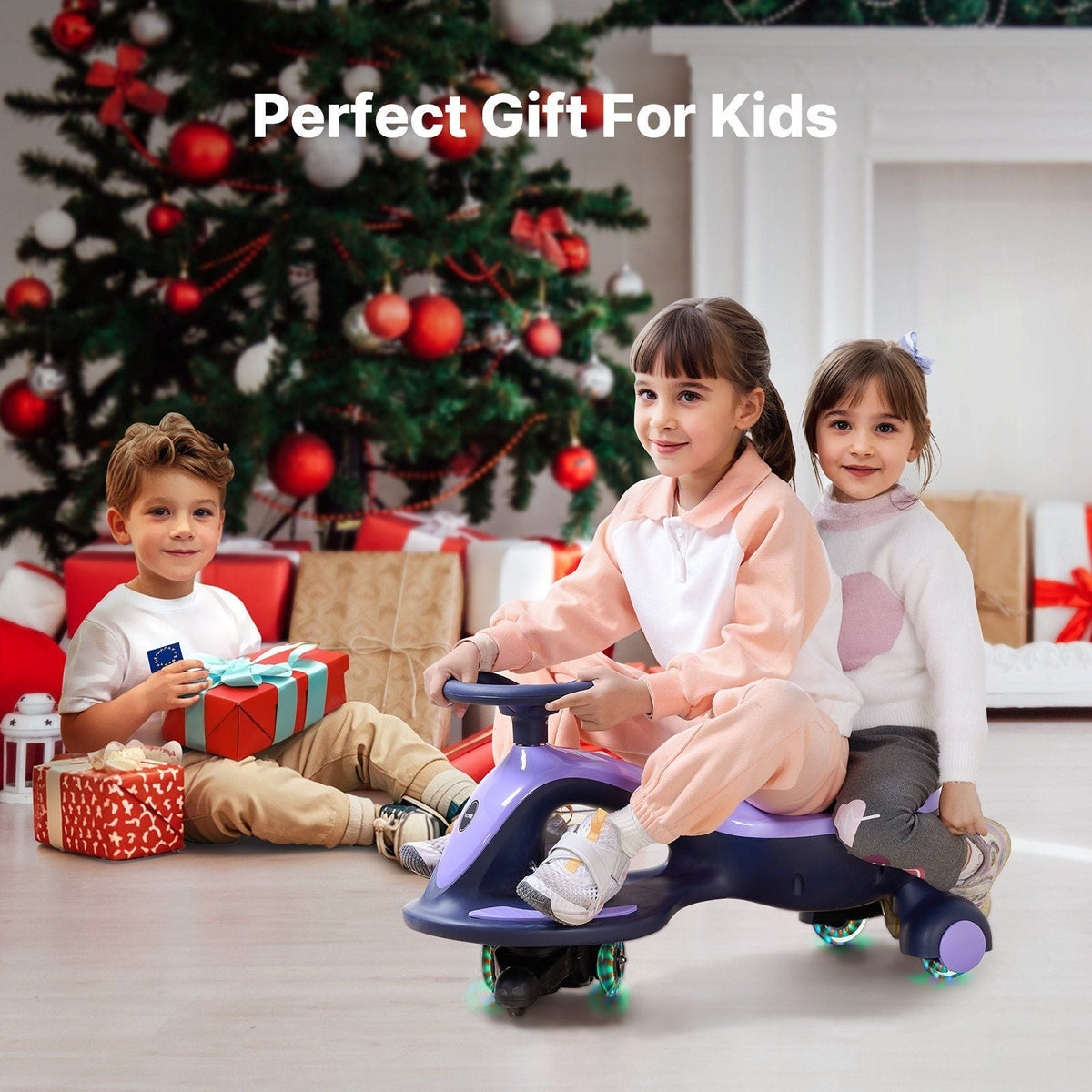 Electric Wiggle Car, Load 150 lbs, Rechargeable Battery, 2 in 1 Swing Car with LED Flashing Wheels, Bluetooth, Anti-Rollover & Flexible Steering, Toddler Ride on Toys for 3 Years and Up, Purple