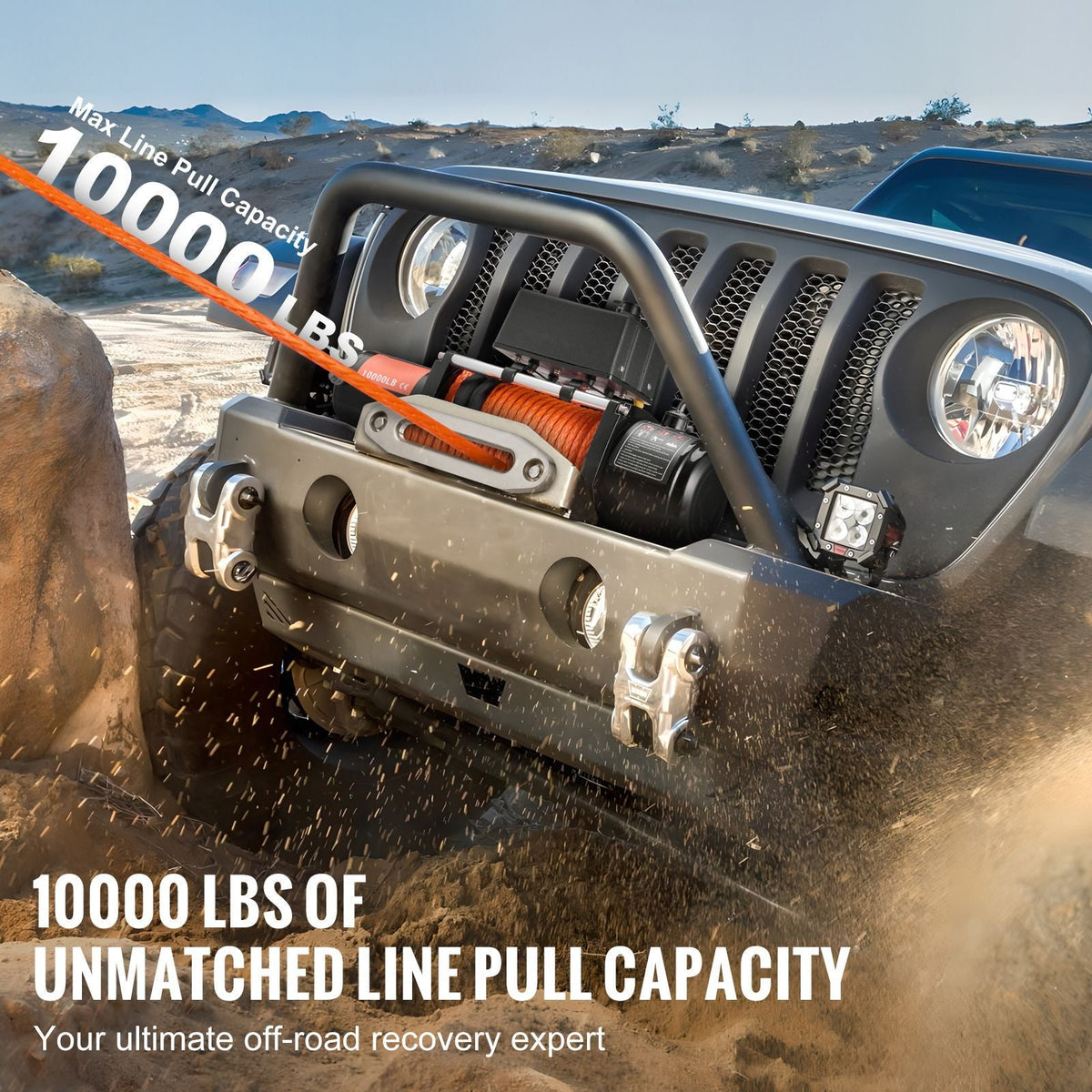 Electric Winch, 10,000 lb, 12V DC Truck Winch with Φ7/20 in x 65 ft Synthetic Rope Aluminum Fairlead Wireless & Wired Remote Control, IP55 Waterproof for Towing Off-Road SUV Jeep Trailer Boat