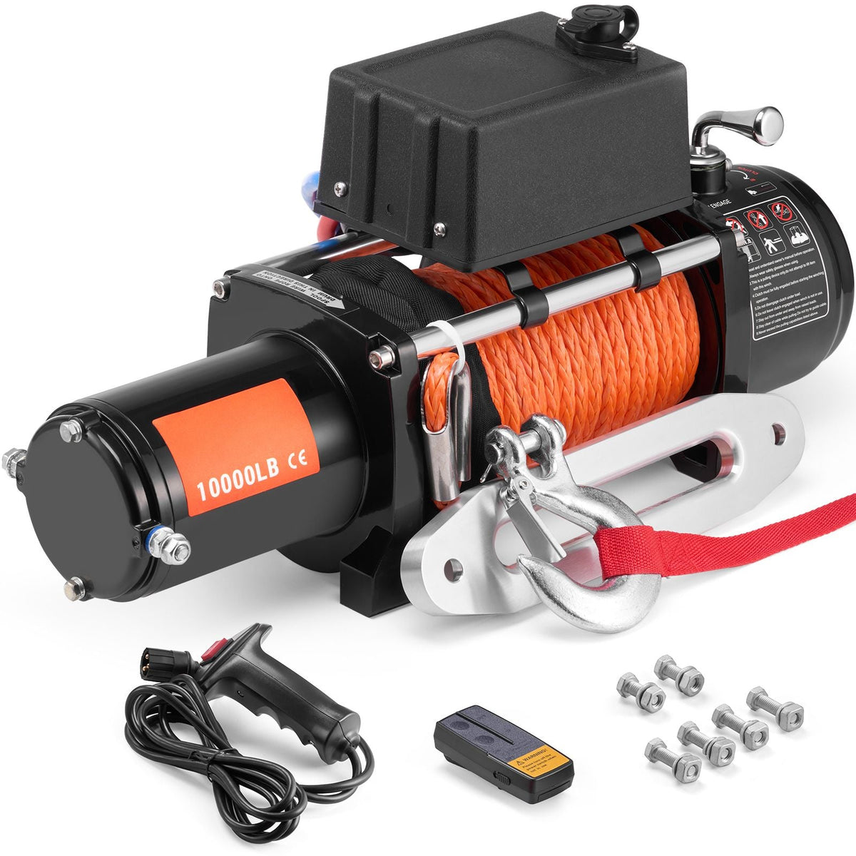 Electric Winch, 10,000 lb, 12V DC Truck Winch with Φ7/20 in x 65 ft Synthetic Rope Aluminum Fairlead Wireless & Wired Remote Control, IP55 Waterproof for Towing Off-Road SUV Jeep Trailer Boat