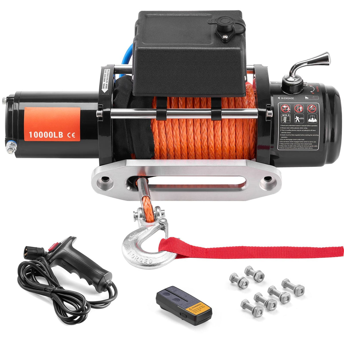 Electric Winch, 10,000 lb, 12V DC Truck Winch with Φ7/20 in x 65 ft Synthetic Rope Aluminum Fairlead Wireless & Wired Remote Control, IP55 Waterproof for Towing Off-Road SUV Jeep Trailer Boat