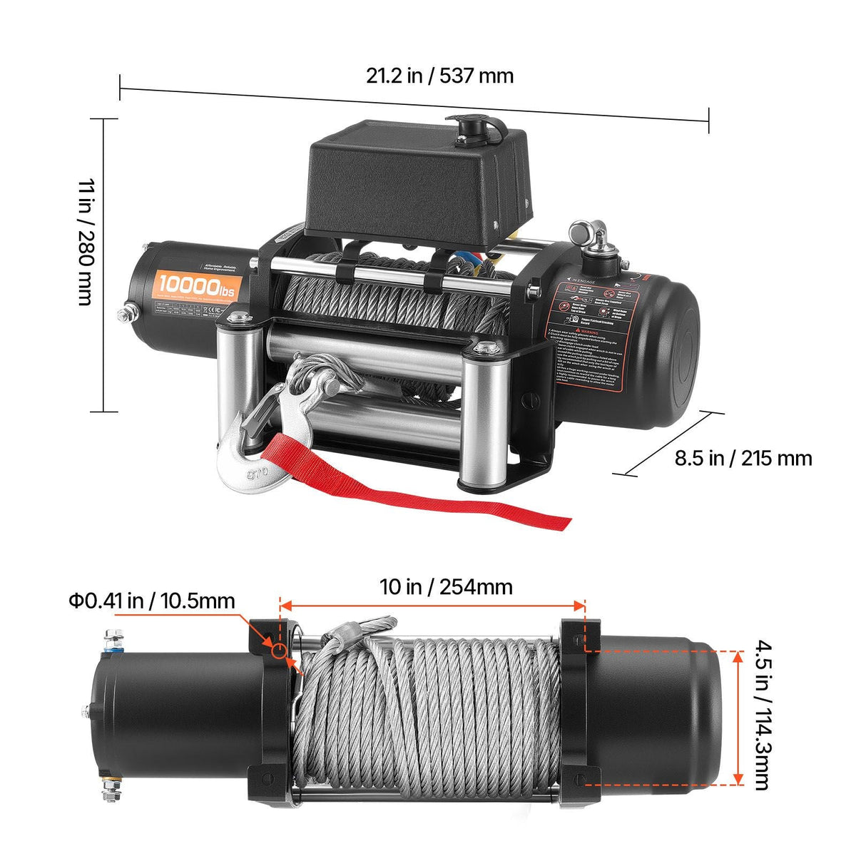 Electric Winch, 10000 lbs Load Capacity, 12V DC Truck Winch with Φ21/64 in x 65 ft Steel Rope, Wireless & Wired Remote Control, IP55 Waterproof for Towing SUV Jeep Trailer Boat Off-Road Vehicle