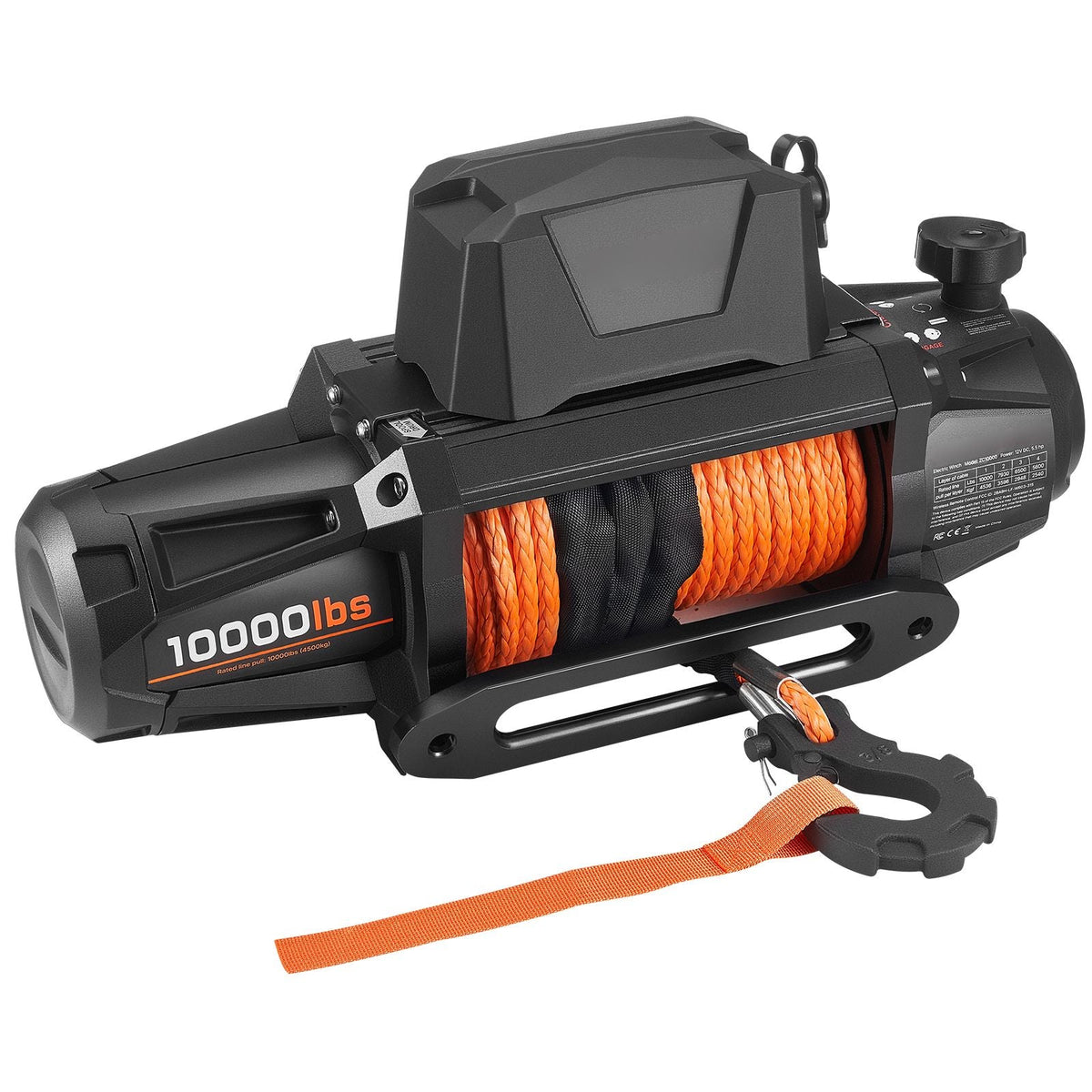 Electric Winch, 10000 lbs Load Capacity, 12V DC Truck Winch with Φ7/20 in x 90 ft Synthetic Rope, Wireless & Wired Remote Control, IP67 Waterproof for Towing Off-Road SUV Jeep Trailer Boat