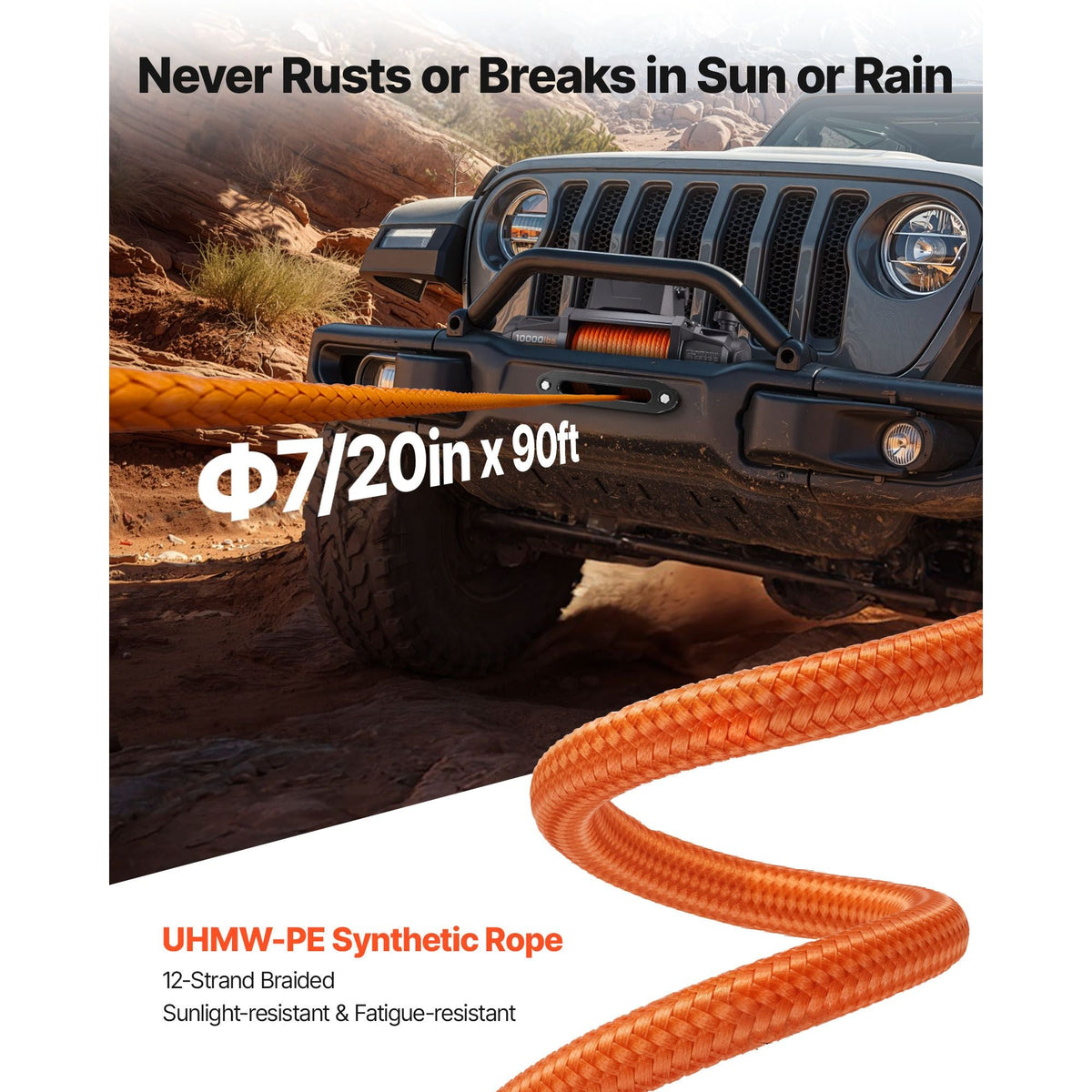 Electric Winch, 10000 lbs Load Capacity, 12V DC Truck Winch with Φ7/20 in x 90 ft Synthetic Rope, Wireless & Wired Remote Control, IP67 Waterproof for Towing Off-Road SUV Jeep Trailer Boat