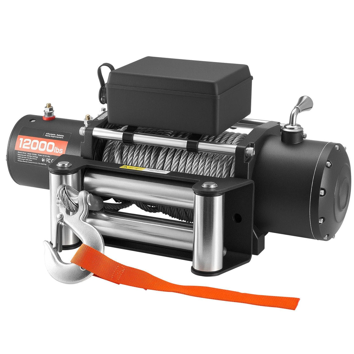 Electric Winch, 12000 lbs Load Capacity, 12V DC Truck Winch with Φ0.36 in x 80 ft Steel Rope, Wireless & Wired Remote Control, IP55 Waterproof for Towing SUV Jeep Trailer Boat Off-Road Vehicle