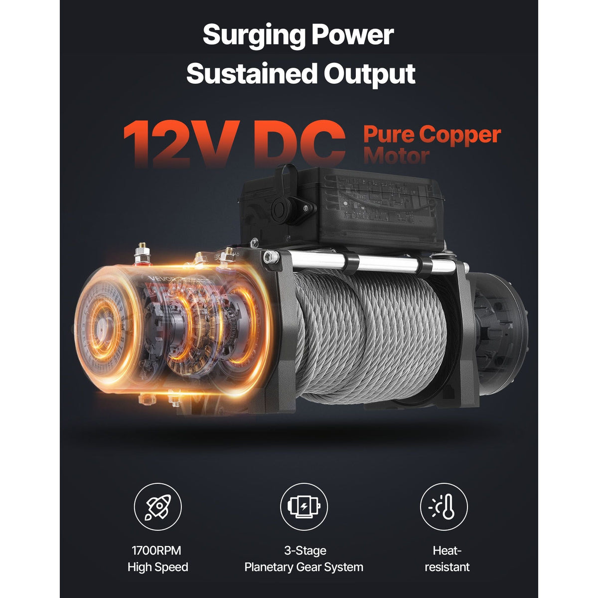 Electric Winch, 12000 lbs Load Capacity, 12V DC Truck Winch with Φ0.36 in x 80 ft Steel Rope, Wireless & Wired Remote Control, IP55 Waterproof for Towing SUV Jeep Trailer Boat Off-Road Vehicle