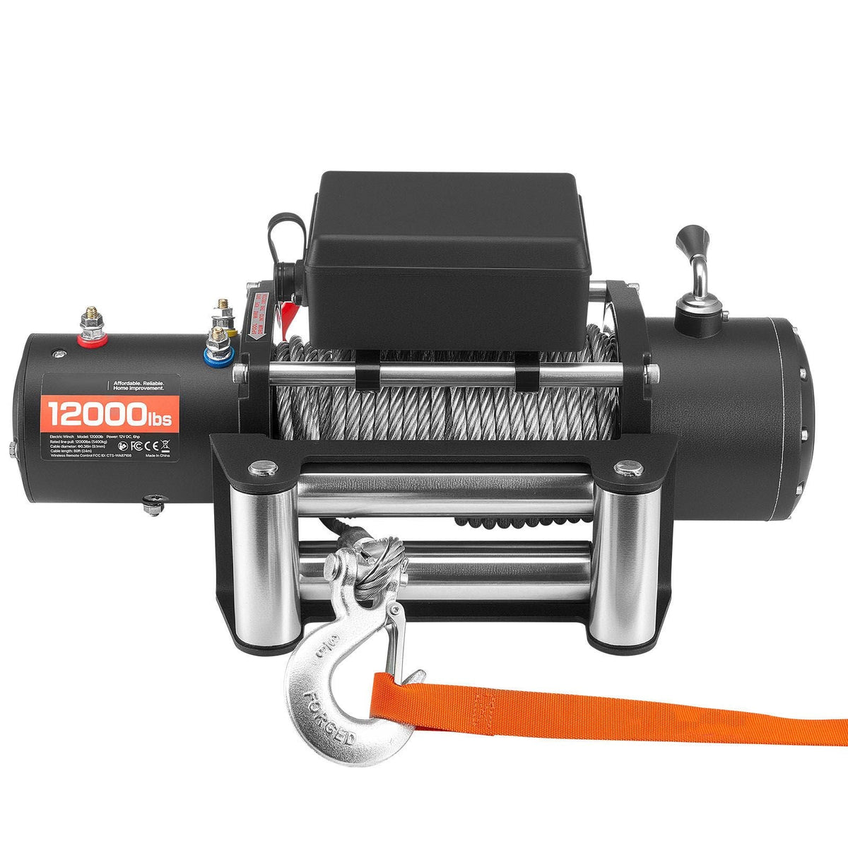 Electric Winch, 12000 lbs Load Capacity, 12V DC Truck Winch with Φ0.36 in x 80 ft Steel Rope, Wireless & Wired Remote Control, IP55 Waterproof for Towing SUV Jeep Trailer Boat Off-Road Vehicle