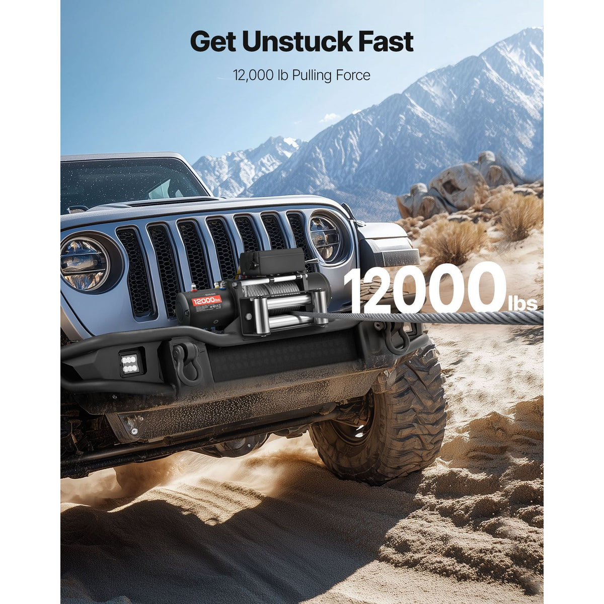 Electric Winch, 12000 lbs Load Capacity, 12V DC Truck Winch with Φ0.36 in x 80 ft Steel Rope, Wireless & Wired Remote Control, IP55 Waterproof for Towing SUV Jeep Trailer Boat Off-Road Vehicle