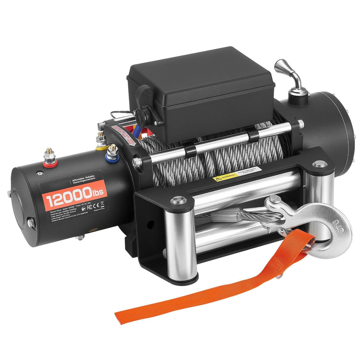 Electric Winch, 12000 lbs Load Capacity, 12V DC Truck Winch with Φ0.36 in x 80 ft Steel Rope, Wireless & Wired Remote Control, IP55 Waterproof for Towing SUV Jeep Trailer Boat Off-Road Vehicle