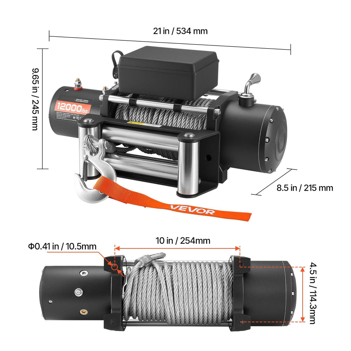 Electric Winch, 12000 lbs Load Capacity, 12V DC Truck Winch with Φ0.36 in x 80 ft Steel Rope, Wireless & Wired Remote Control, IP55 Waterproof for Towing SUV Jeep Trailer Boat Off-Road Vehicle