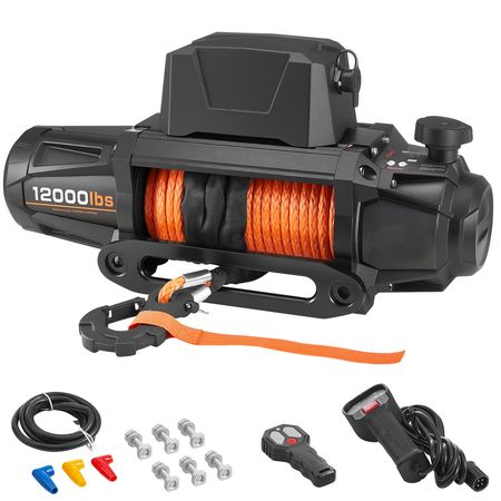 Electric Winch, 12000 lbs Load Capacity, 12V DC Truck Winch with Φ3/8 in x 92 ft Synthetic Rope, Wireless & Wired Remote Control, IP67 Waterproof for Towing Off-Road SUV Jeep Trailer Boat