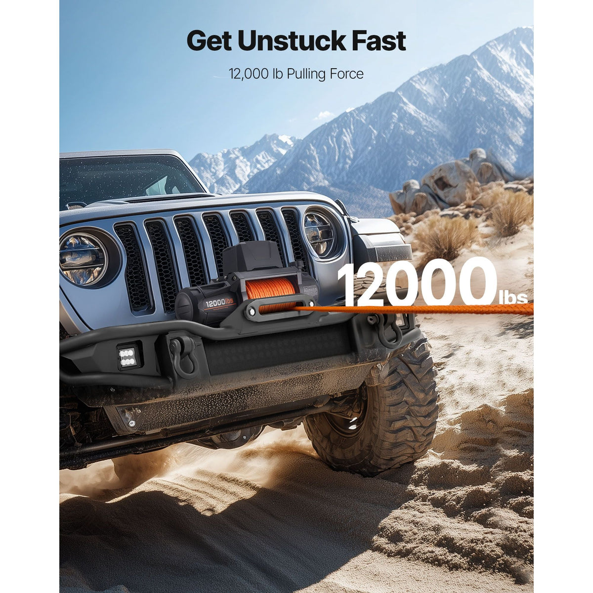 Electric Winch, 12000 lbs Load Capacity, 12V DC Truck Winch with Φ3/8 in x 92 ft Synthetic Rope, Wireless & Wired Remote Control, IP67 Waterproof for Towing Off-Road SUV Jeep Trailer Boat