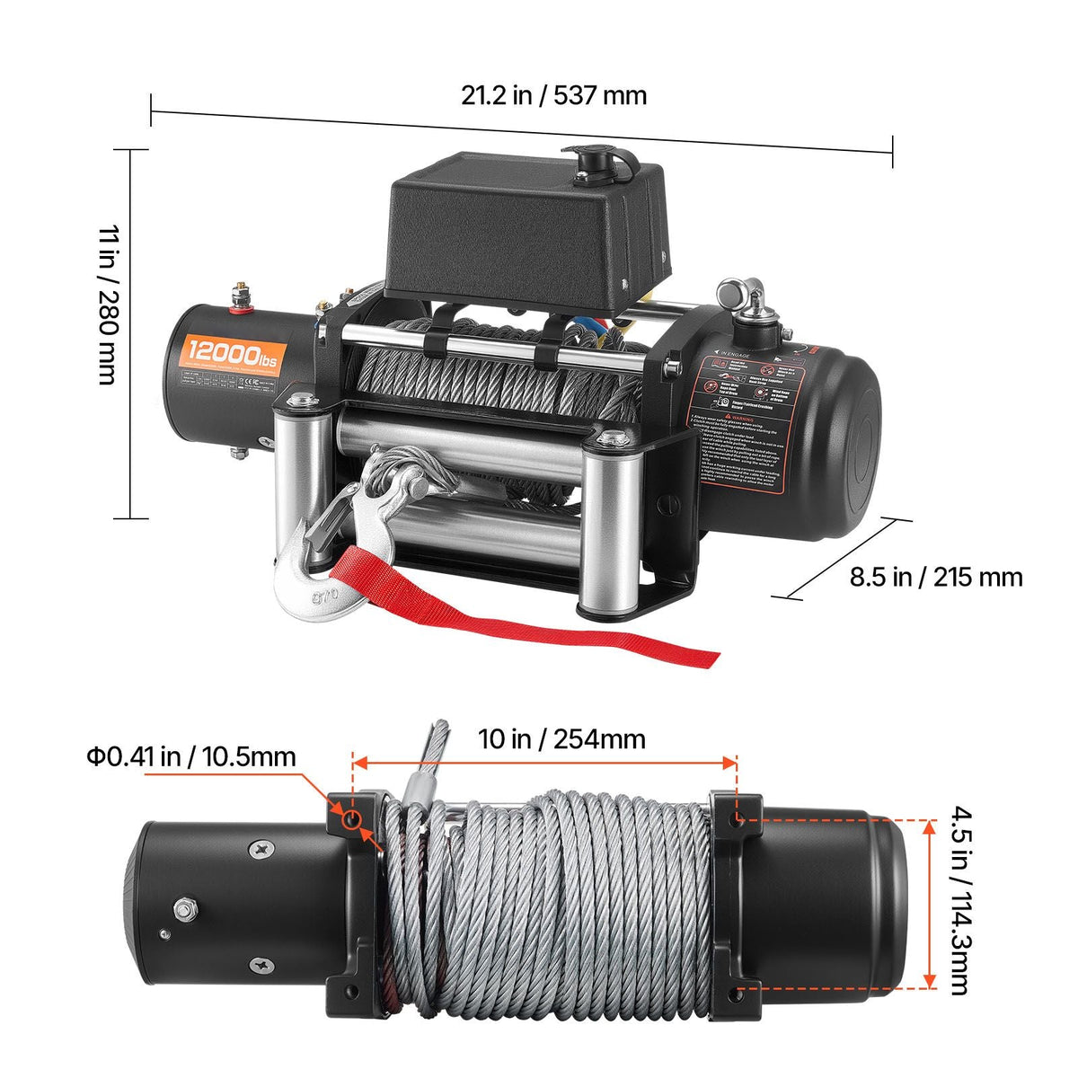 Electric Winch, 12000 lbs Load Capacity, 12V DC Truck Winch with Φ7/20 in x 85 ft Steel Rope, Wireless & Wired Remote Control, Suitable for Towing SUV Jeep Trailer Boat Off-Road Vehicle