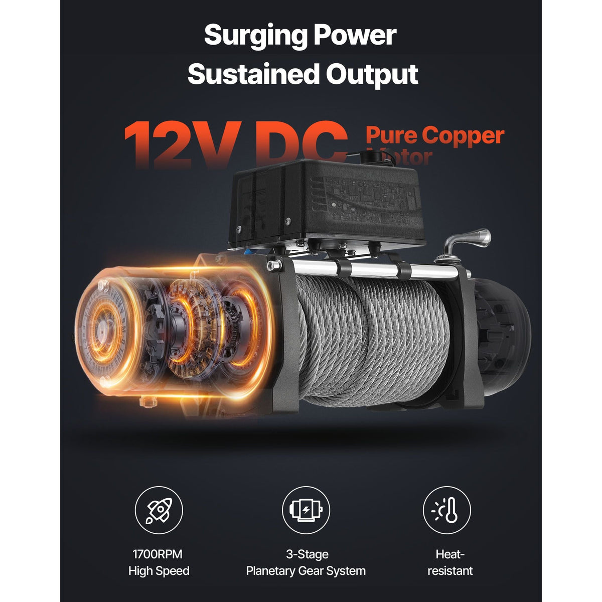 Electric Winch, 12000 lbs Load Capacity, 12V DC Truck Winch with Φ7/20 in x 85 ft Steel Rope, Wireless & Wired Remote Control, Suitable for Towing SUV Jeep Trailer Boat Off-Road Vehicle