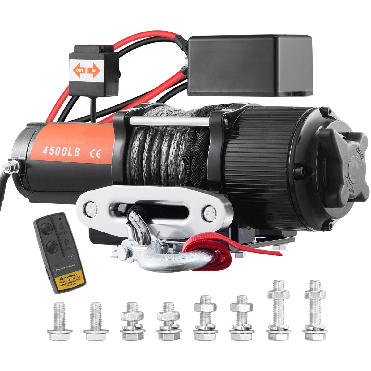 Electric Winch, 12V 4500 lb Load Capacity Nylon Rope Winch, IP55 1/4' x 39ft ATV UTV Winch with Wireless Handheld Remote & Hawse Fairlead for Towing Jeep Off-Road SUV Truck Car Trailer Boat