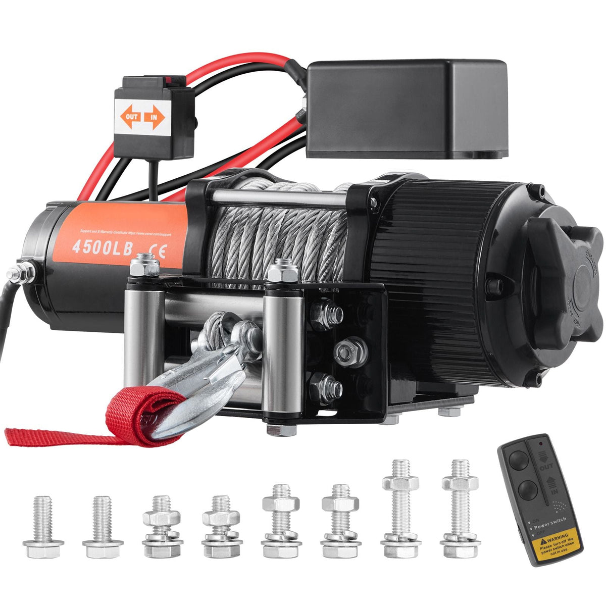 Electric Winch, 12V 4500 lb Load Capacity Steel Rope Winch, IP55 1/4' x 39ft ATV UTV Winch with Wireless Handheld Remote & 4-Way Fairlead for Towing Jeep Off-Road SUV Truck Car Trailer Boat