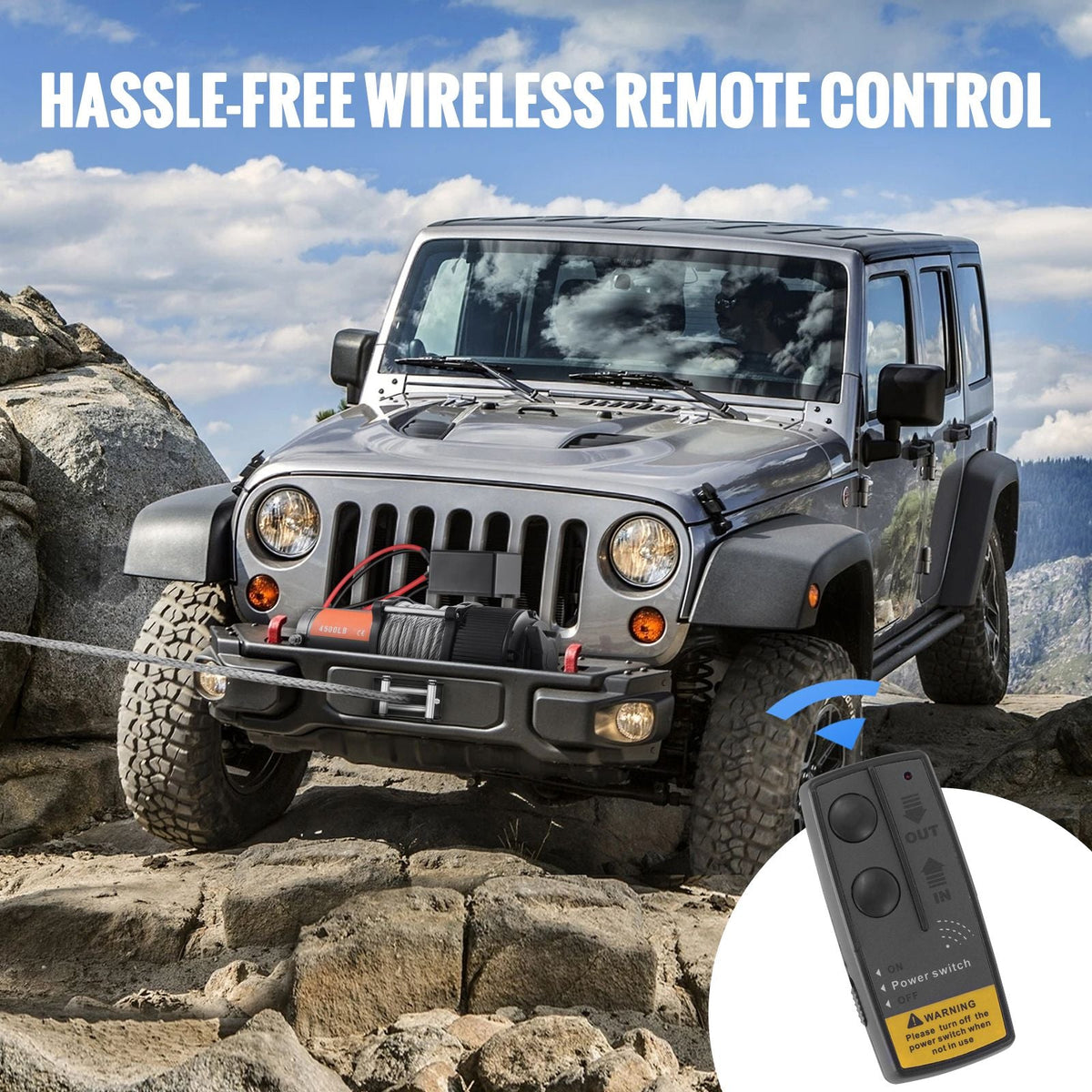 Electric Winch, 12V 4500 lb Load Capacity Steel Rope Winch, IP55 1/4' x 39ft ATV UTV Winch with Wireless Handheld Remote & 4-Way Fairlead for Towing Jeep Off-Road SUV Truck Car Trailer Boat