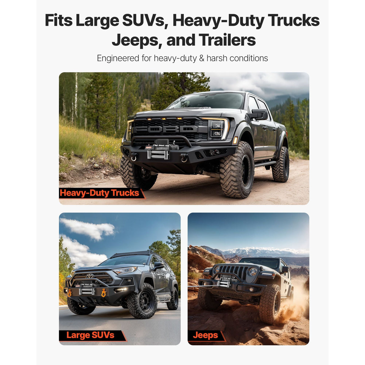 Electric Winch, 13500 lbs Load Capacity, 12V DC Truck Winch with Φ3/8 in x 80 ft Steel Rope, Wireless & Wired Remote Control, IP55 Waterproof for Towing SUV Jeep Trailer Boat Off-Road Vehicle