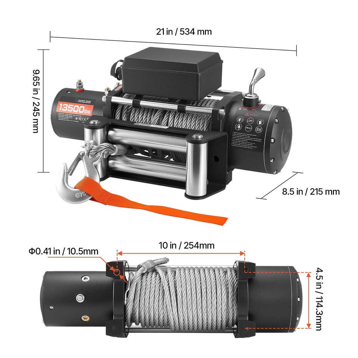 Electric Winch, 13500 lbs Load Capacity, 12V DC Truck Winch with Φ3/8 in x 80 ft Steel Rope, Wireless & Wired Remote Control, IP55 Waterproof for Towing SUV Jeep Trailer Boat Off-Road Vehicle