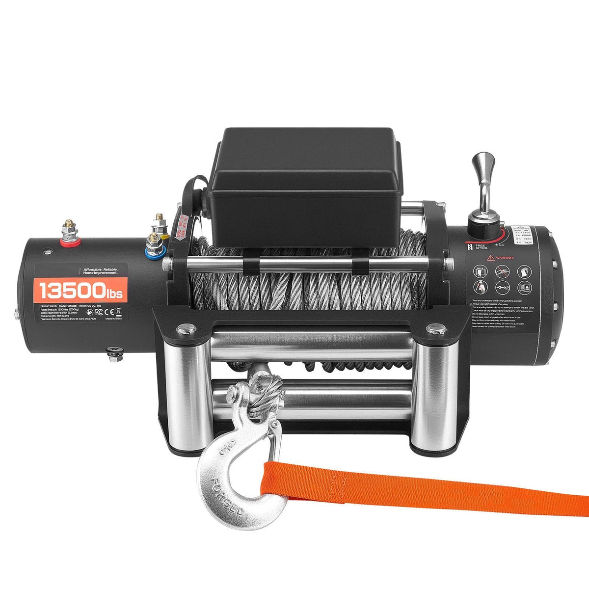 Electric Winch, 13500 lbs Load Capacity, 12V DC Truck Winch with Φ3/8 in x 80 ft Steel Rope, Wireless & Wired Remote Control, IP55 Waterproof for Towing SUV Jeep Trailer Boat Off-Road Vehicle