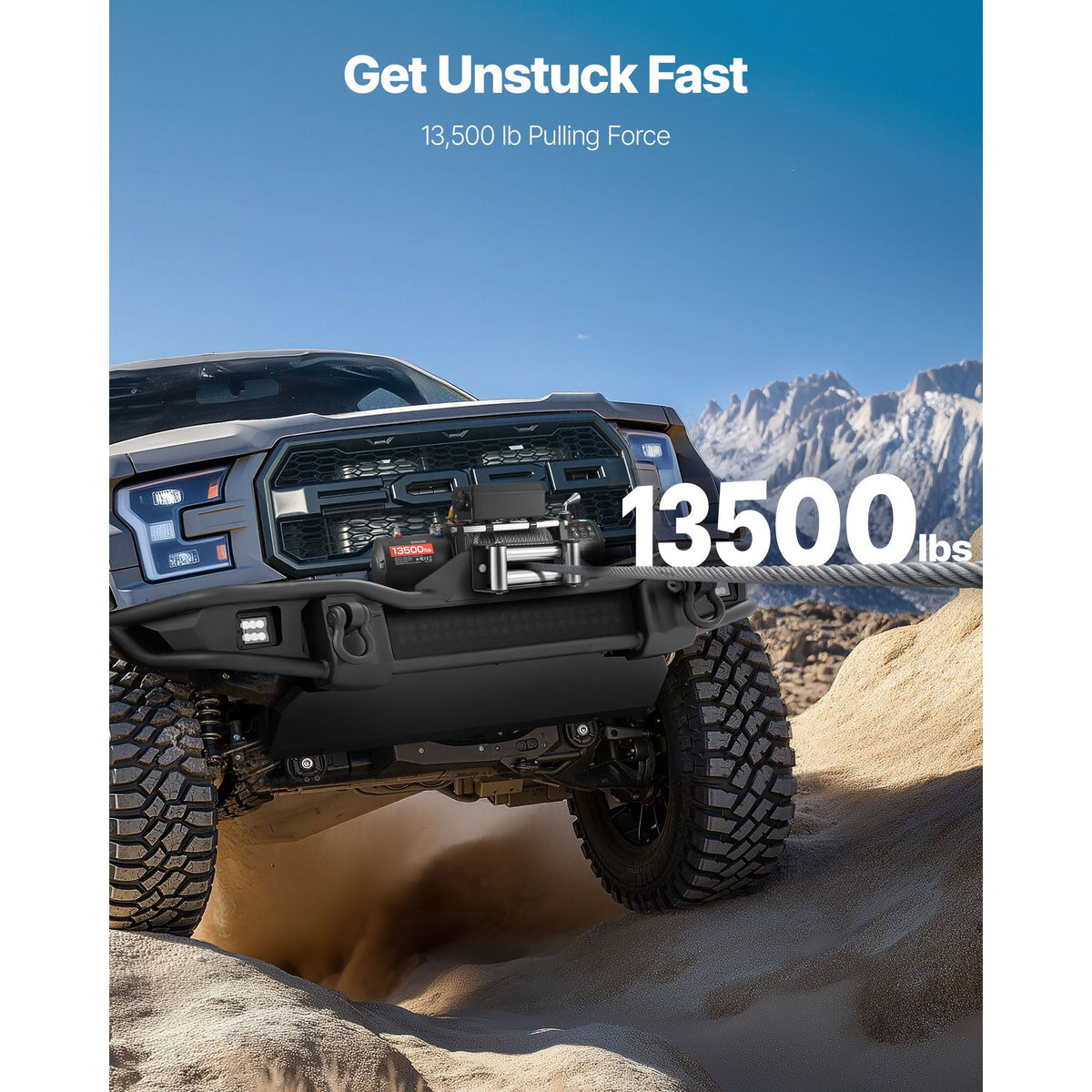 Electric Winch, 13500 lbs Load Capacity, 12V DC Truck Winch with Φ3/8 in x 80 ft Steel Rope, Wireless & Wired Remote Control, IP55 Waterproof for Towing SUV Jeep Trailer Boat Off-Road Vehicle