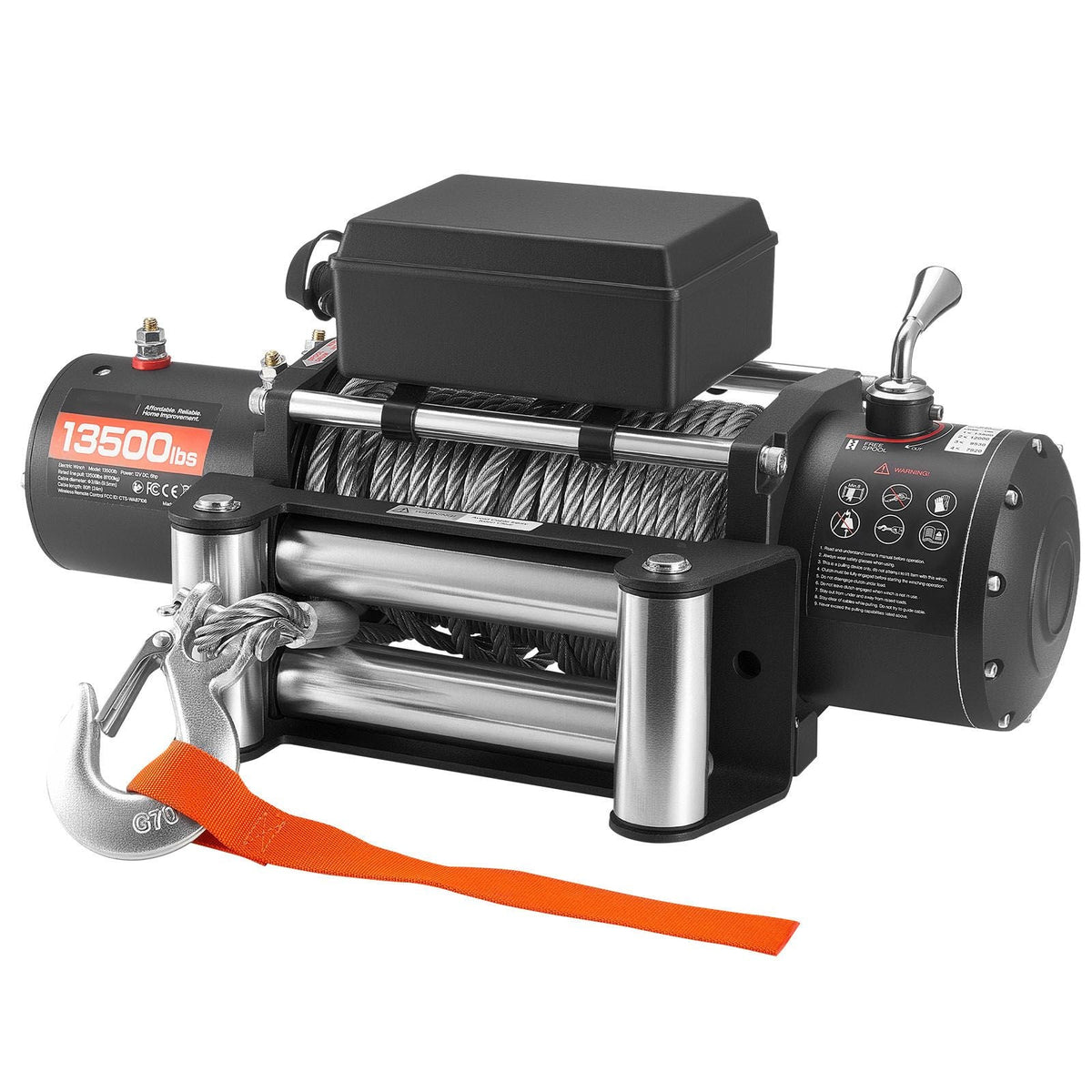 Electric Winch, 13500 lbs Load Capacity, 12V DC Truck Winch with Φ3/8 in x 80 ft Steel Rope, Wireless & Wired Remote Control, IP55 Waterproof for Towing SUV Jeep Trailer Boat Off-Road Vehicle
