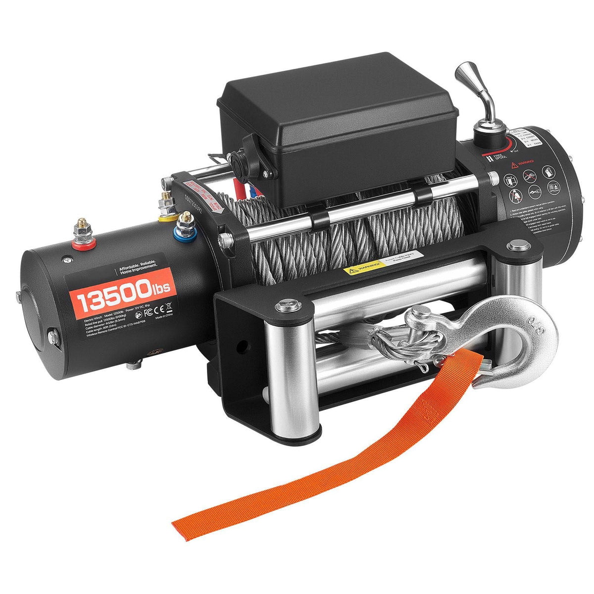 Electric Winch, 13500 lbs Load Capacity, 12V DC Truck Winch with Φ3/8 in x 80 ft Steel Rope, Wireless & Wired Remote Control, IP55 Waterproof for Towing SUV Jeep Trailer Boat Off-Road Vehicle