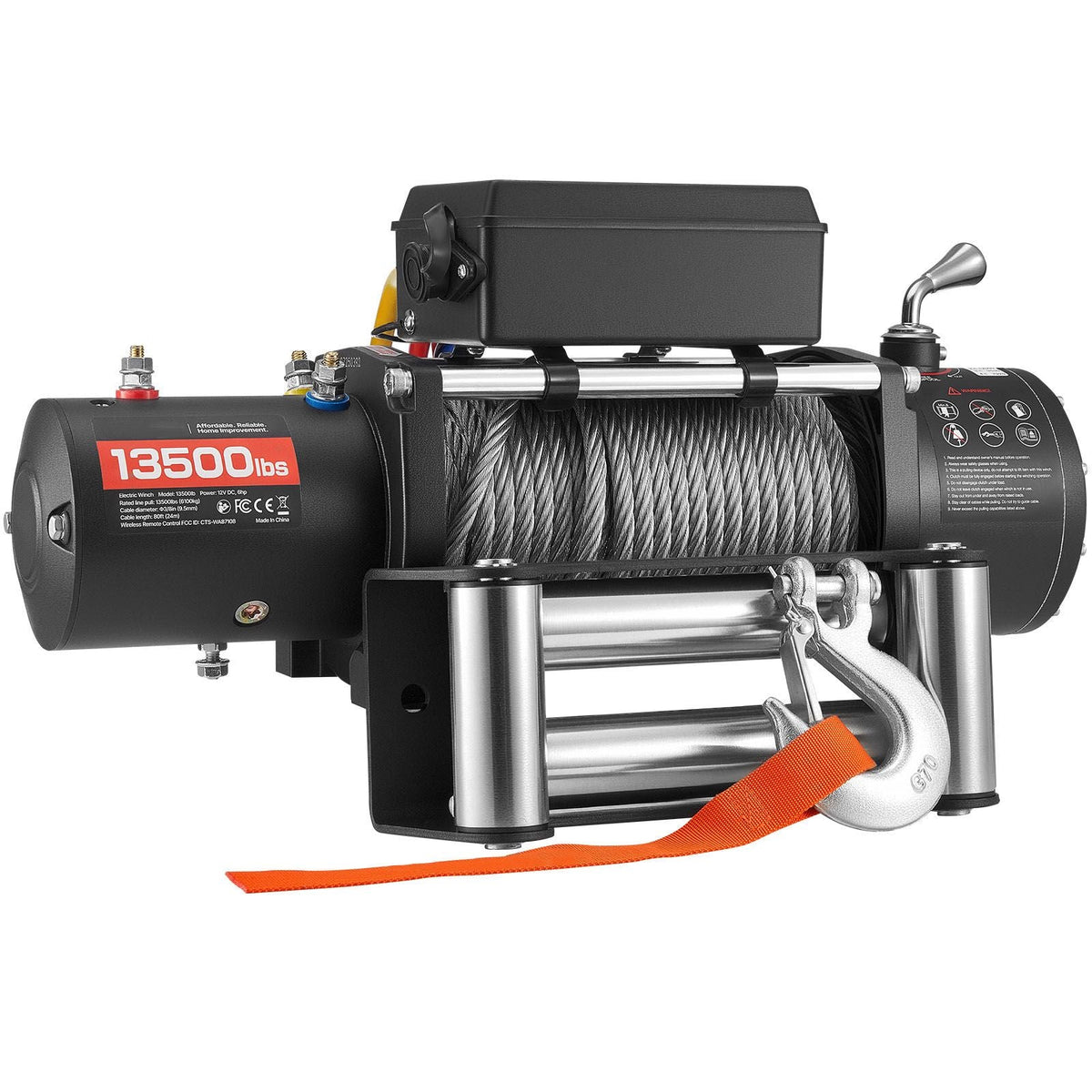Electric Winch, 13500 lbs Load Capacity, 12V DC Truck Winch with Φ3/8 in x 80 ft Steel Rope, Wireless & Wired Remote Control, IP55 Waterproof for Towing SUV Jeep Trailer Boat Off-Road Vehicle