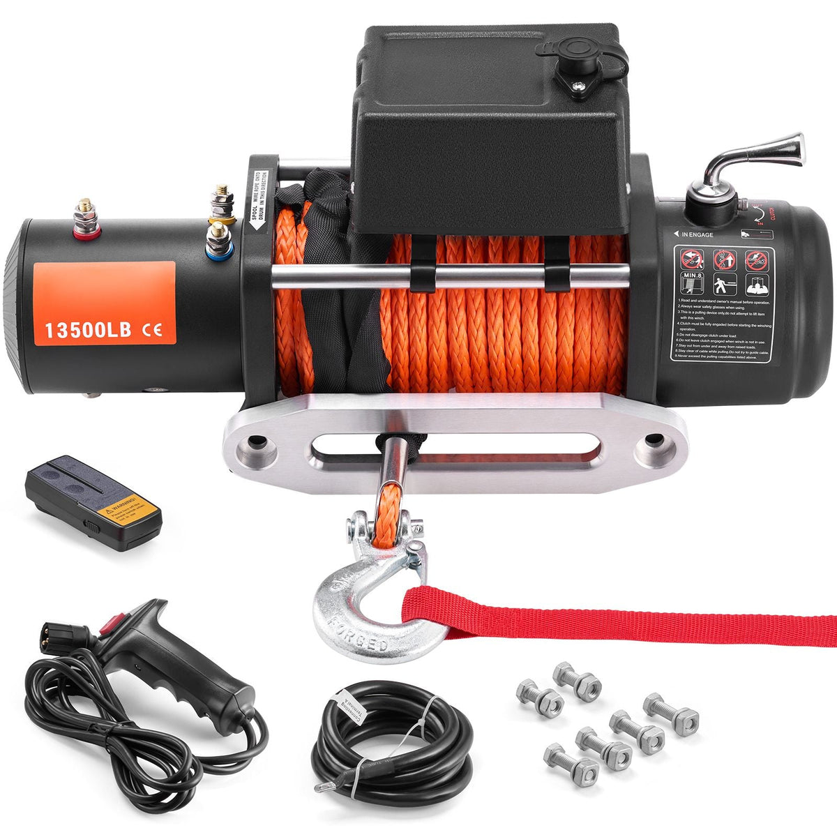Electric Winch, 13500 lbs Load Capacity, 12V DC Truck Winch with Φ3/8 in x 80 ft Synthetic Rope, Wireless & Wired Remote Control, Suitable for Towing Off-Road SUV Jeep Trailer Boat