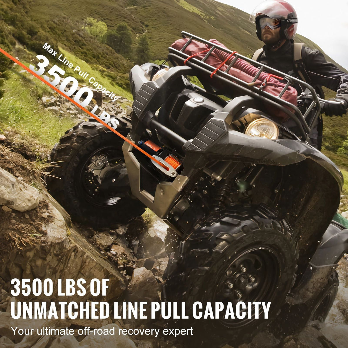 Electric Winch, 3500 lb Line Pull Capacity, 12V DC ATV/UTV Winch with Φ3/16 in x 39 ft 12 Strands Synthetic Rope Aluminum Fairlead Wired Remote Control, IP55 Waterproof for Towing UTV ATV Boat