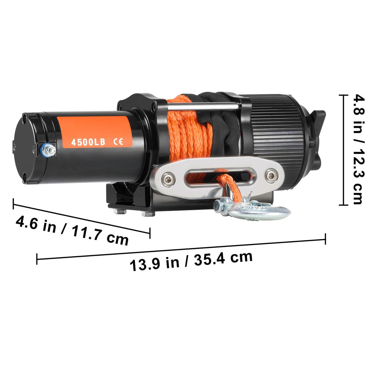 Electric Winch, 4500 lb Line Pull Capacity, 12V DC ATV/UTV Winch with Φ1/4 in x 39 ft 12 Strands Synthetic Rope Aluminum Fairlead Wireless & Wired Remote Control, IP55 Waterproof for UTV ATV