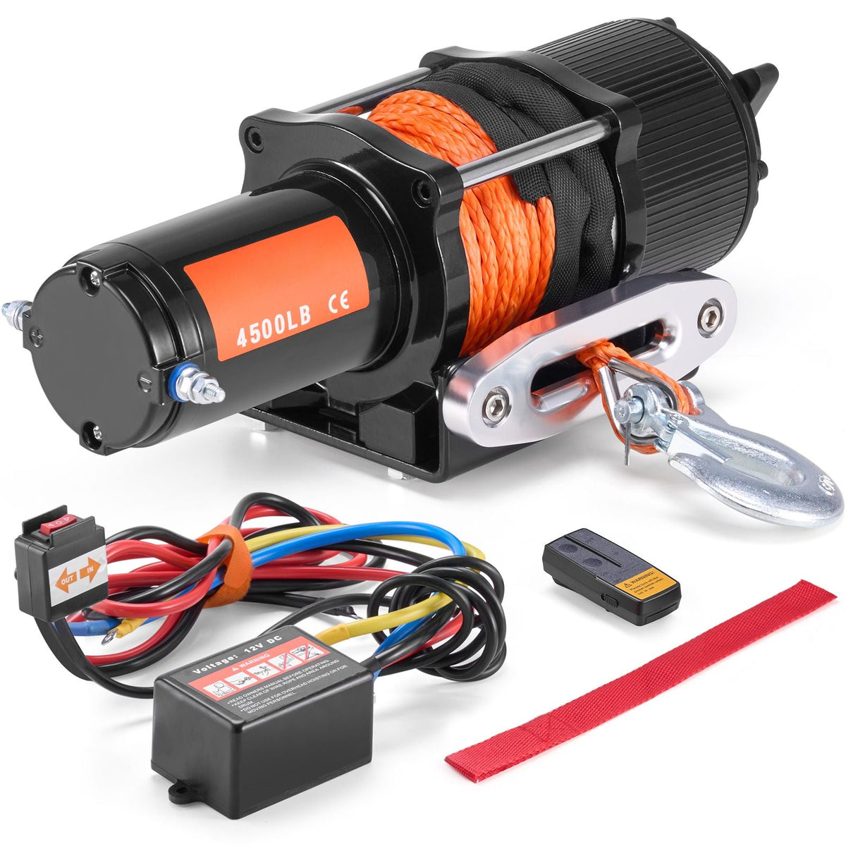 Electric Winch, 4500 lb Line Pull Capacity, 12V DC ATV/UTV Winch with Φ1/4 in x 39 ft 12 Strands Synthetic Rope Aluminum Fairlead Wireless & Wired Remote Control, IP55 Waterproof for UTV ATV