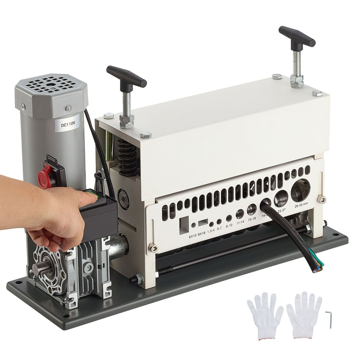 Electric Wire Stripper Machine, 0.06-1.57 in, 11 Channel Automatic Copper Cable Stripper, 370W Wire Stripper Tool with Manual Hand Crank Mode, Emergency Stop Button, for Scrap Copper Recycling