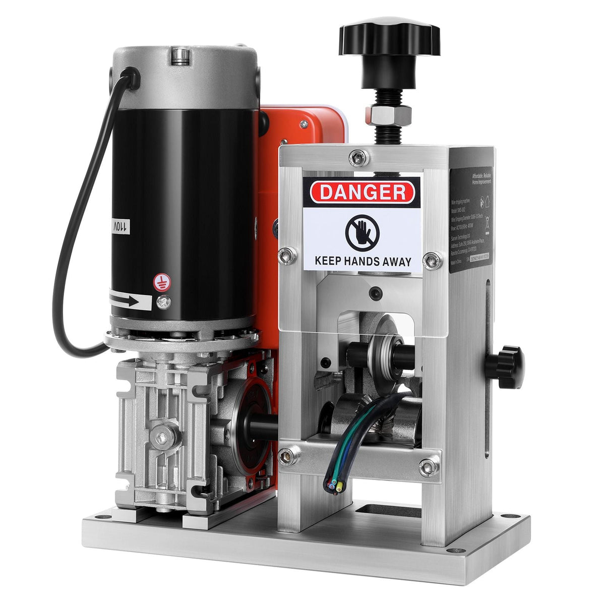 Electric Wire Stripping Machine, 0.06-1.57 in, 400W Automatic Motorized Cable Stripper, 9.84 IPS (15 m/min) Wire Peeler with Blades, V-Shaped Rollers, Cooling Fan, for Scrap Copper Recycling