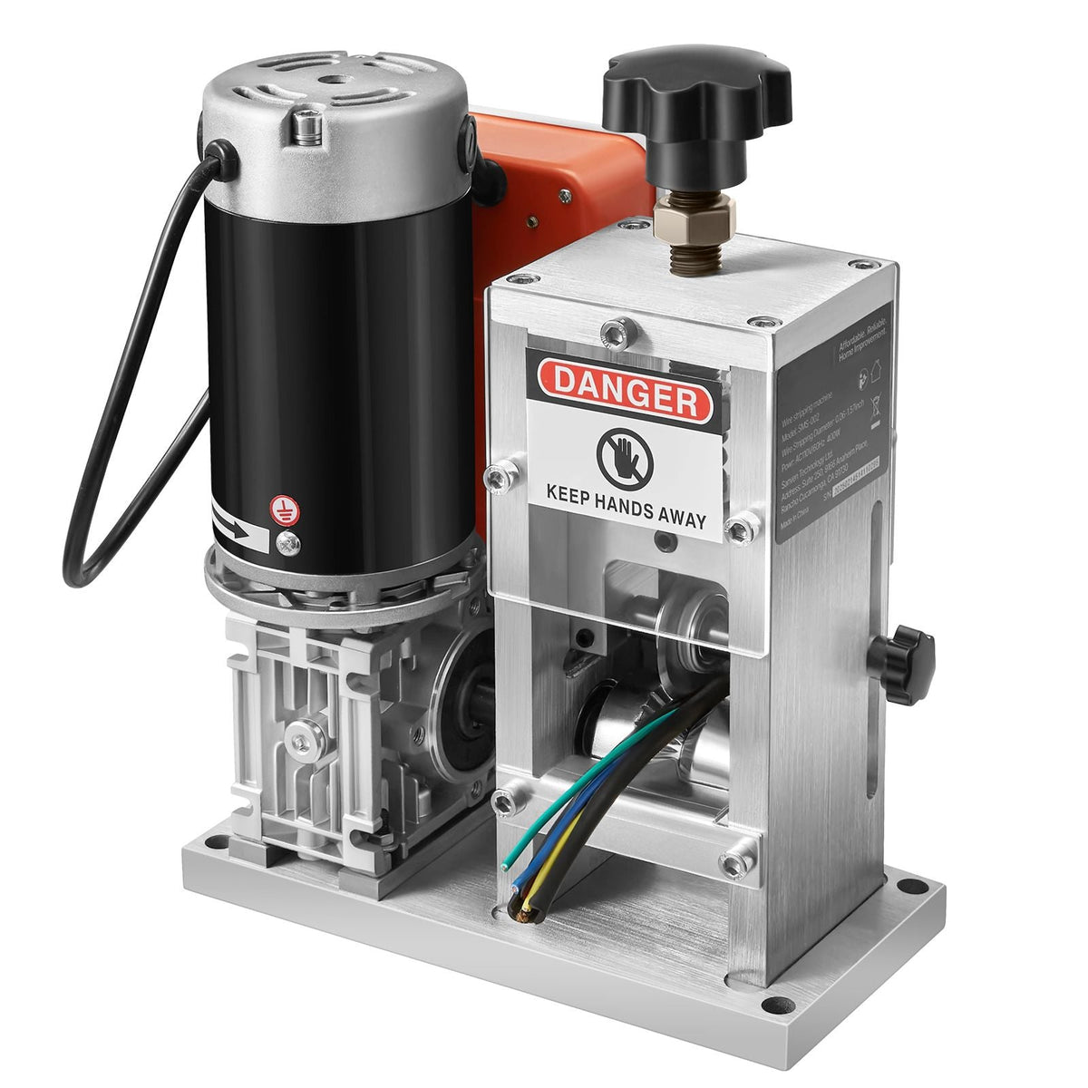 Electric Wire Stripping Machine, 0.06-1.57 in, 400W Automatic Motorized Cable Stripper, 9.84 IPS (15 m/min) Wire Peeler with Blades, V-Shaped Rollers, Cooling Fan, for Scrap Copper Recycling