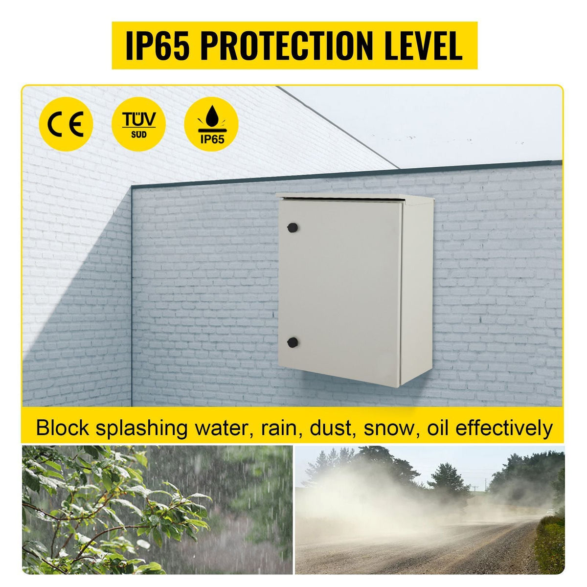 Electrical Enclosure, 24\'\' x 24\'\' x 8\'\', NEMA 4 Outdoor Enclosure, IP65 Waterproof & Dustproof Cold-Rolled Carbon Steel Hinged Junction Box for Outdoor Indoor Use, with Rain H