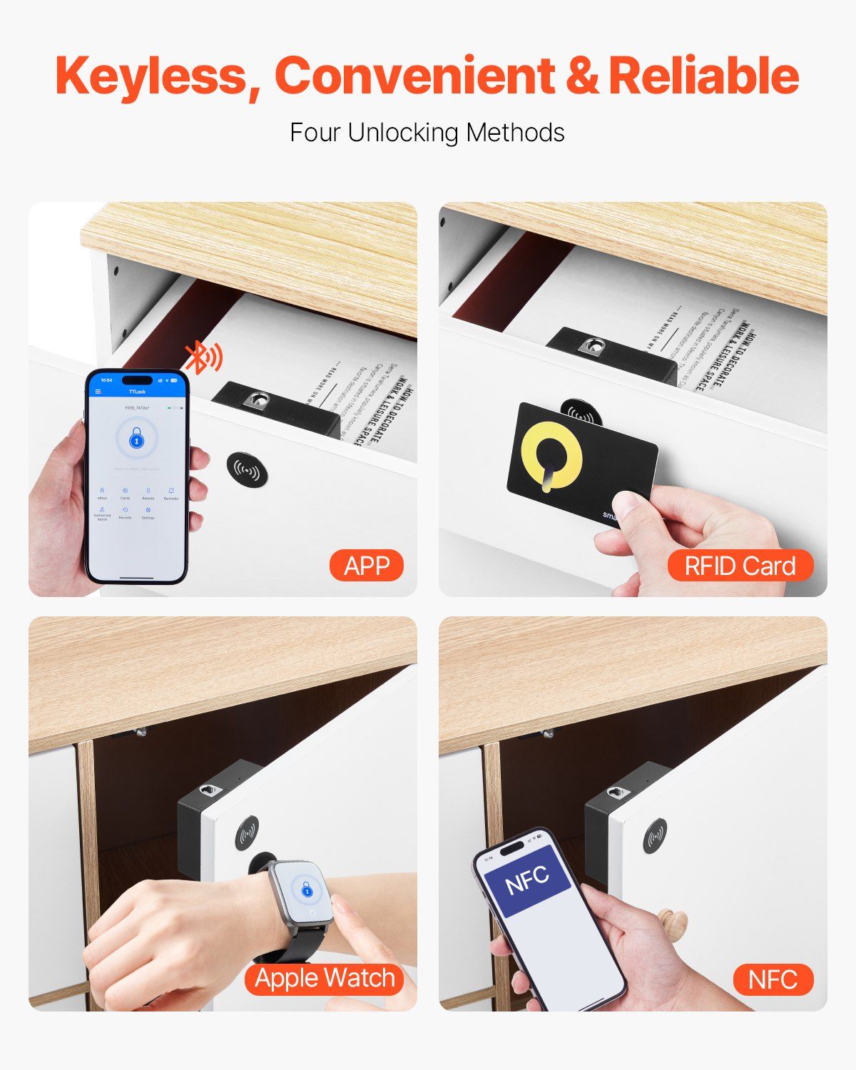 Electronic Cabinet Lock, 4-in-1, Smart Cabinet Lock with 3*AAA Accumulator, Easy-to-install Hidden Cabinet Lock with APP Smart Management, Fits for Various Wooden Cabinets