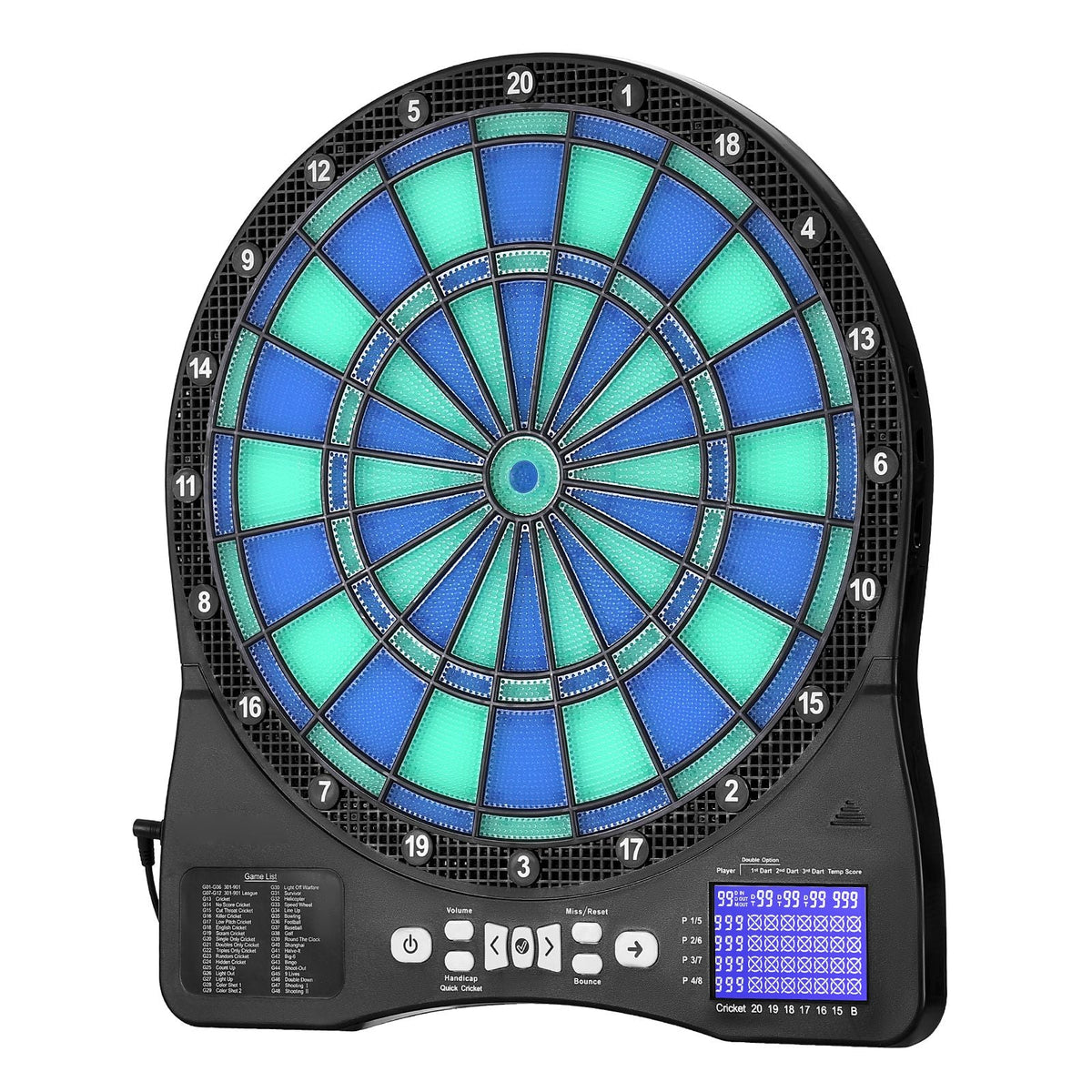 Electronic Dart Board, LED-Illuminated Target Dartboard with 48 Games & 500+ Variations, Includes 6 Dart Shafts with Flights & 50 Soft Tips, Cricket Scoring LCD Screen - Supports Up to 8 Players